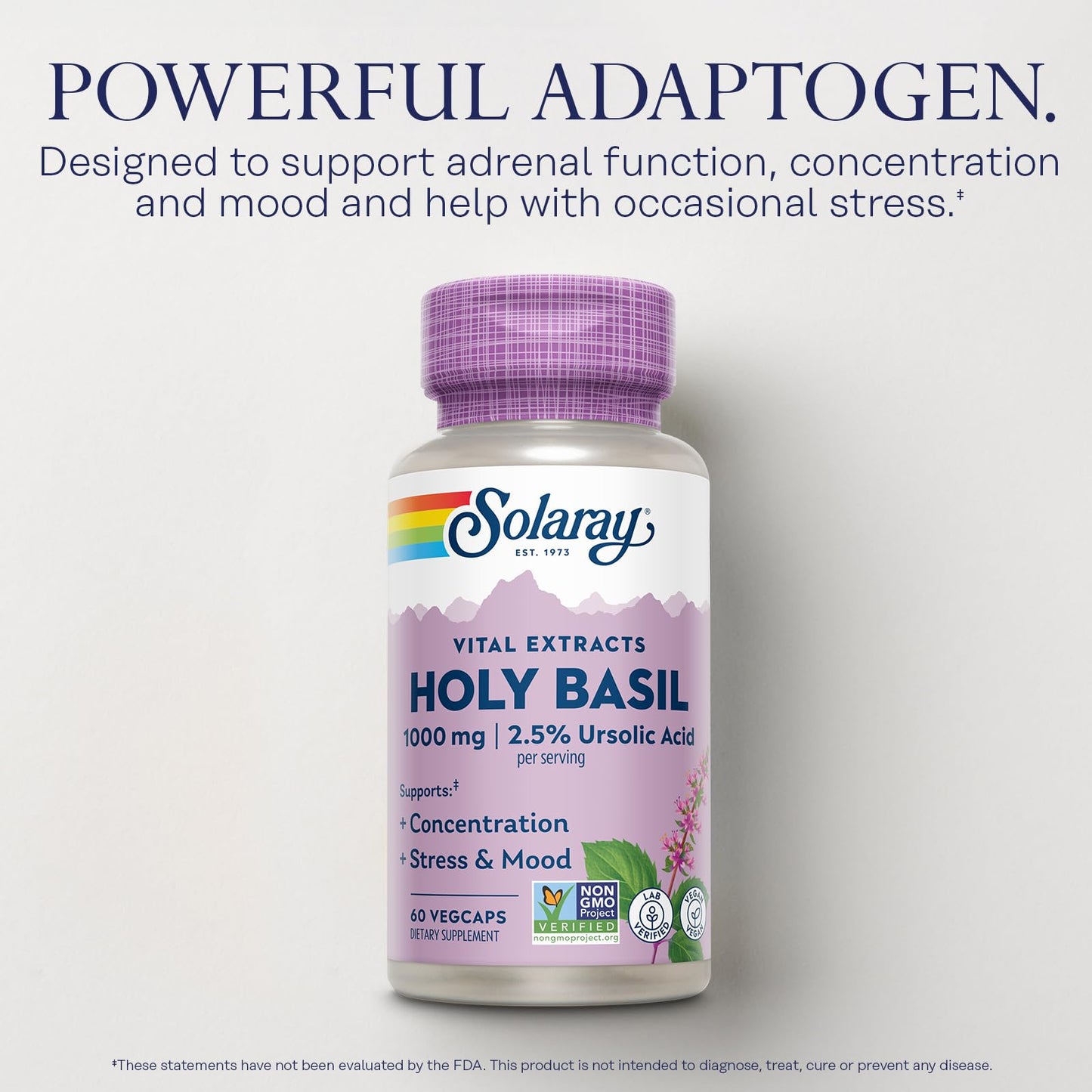 SOLARAY Holy Basil 1000 mg Capsule, 60 Count
