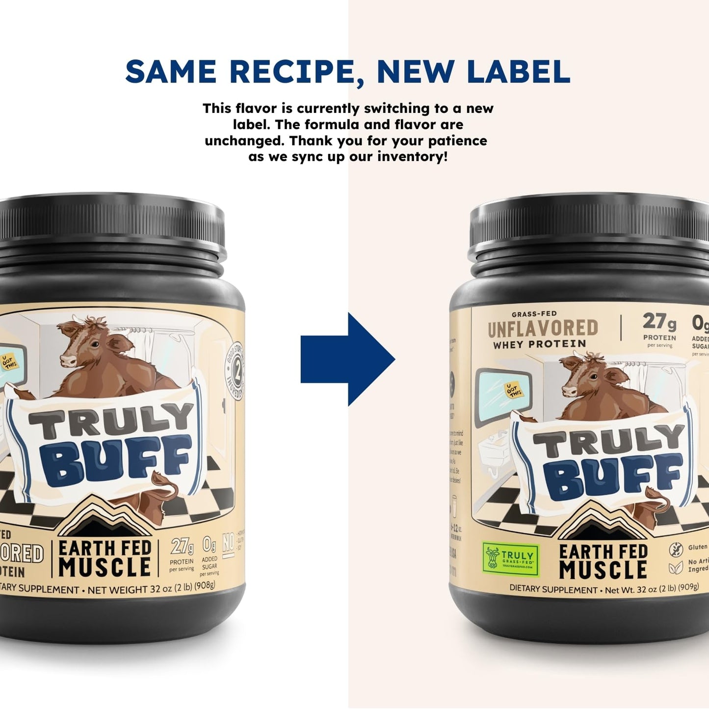 Earth Fed Muscle Truly Buff Unflavored Irish Grass Fed Whey Protein Isolate Powder, 32 Servings, 2 Pound