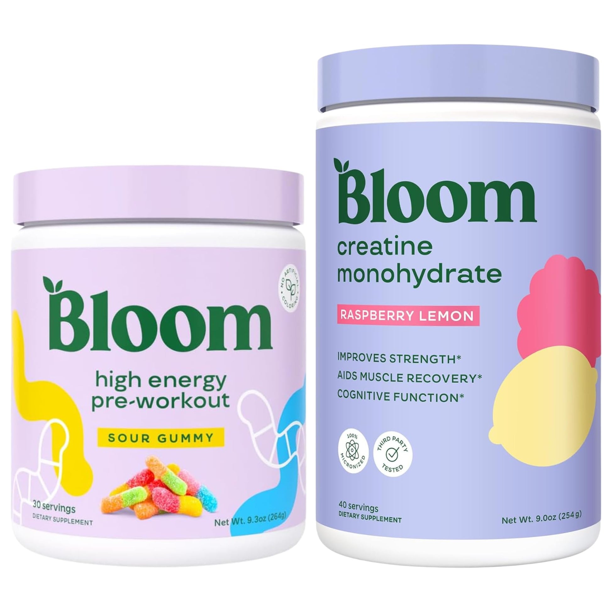 Bloom Nutrition Sour Gummy Pre Workout Powder Bundle with Raspberry Lemon Creatine