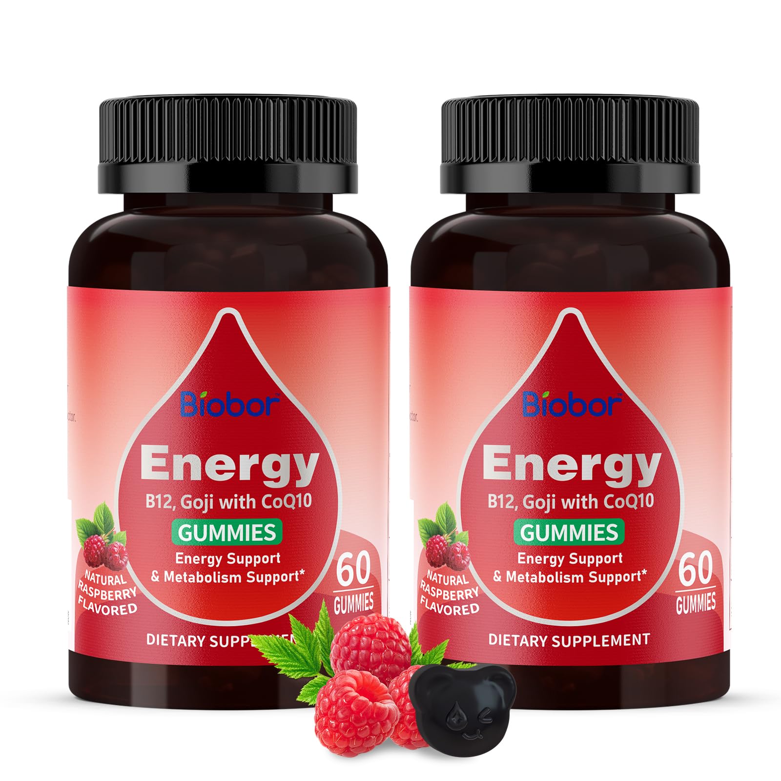 Biobor Natural Energy Gummies with Vitamin B12, Goji, CoQ10, 120 Count