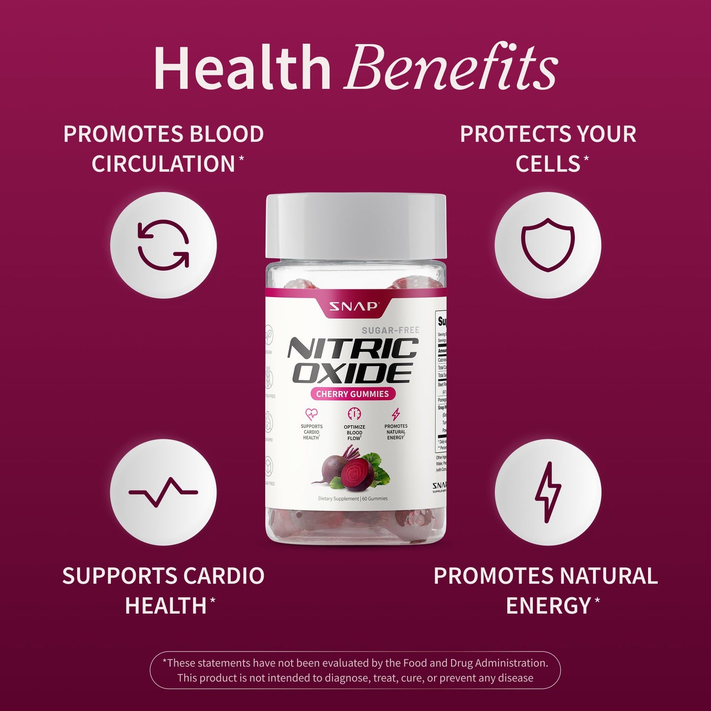 Snap Supplements Nitric Oxide Gummies 60 Count