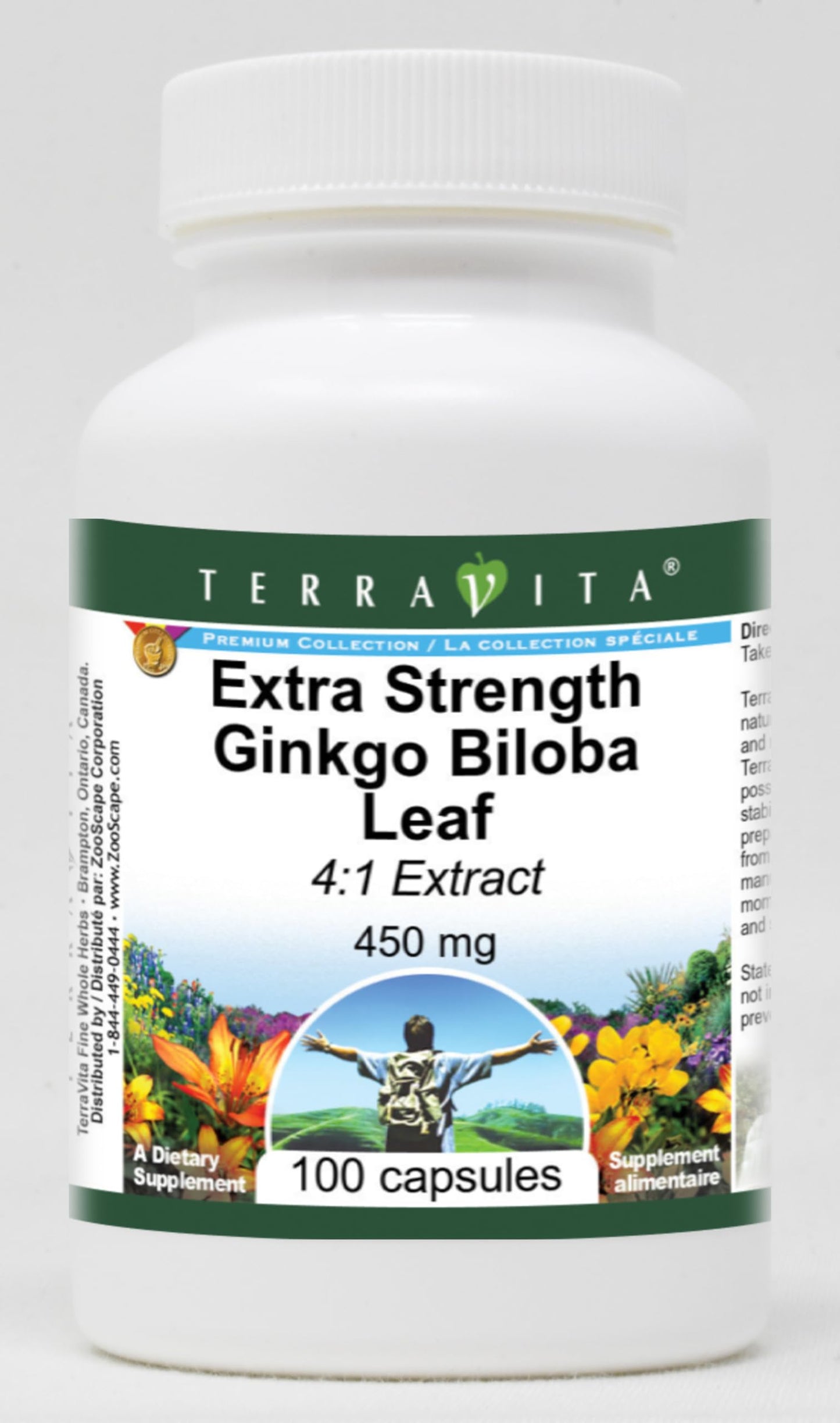 Terravita Ginkgo Biloba Leaf 4:1 Extract 450 mg Capsules, 100 Count