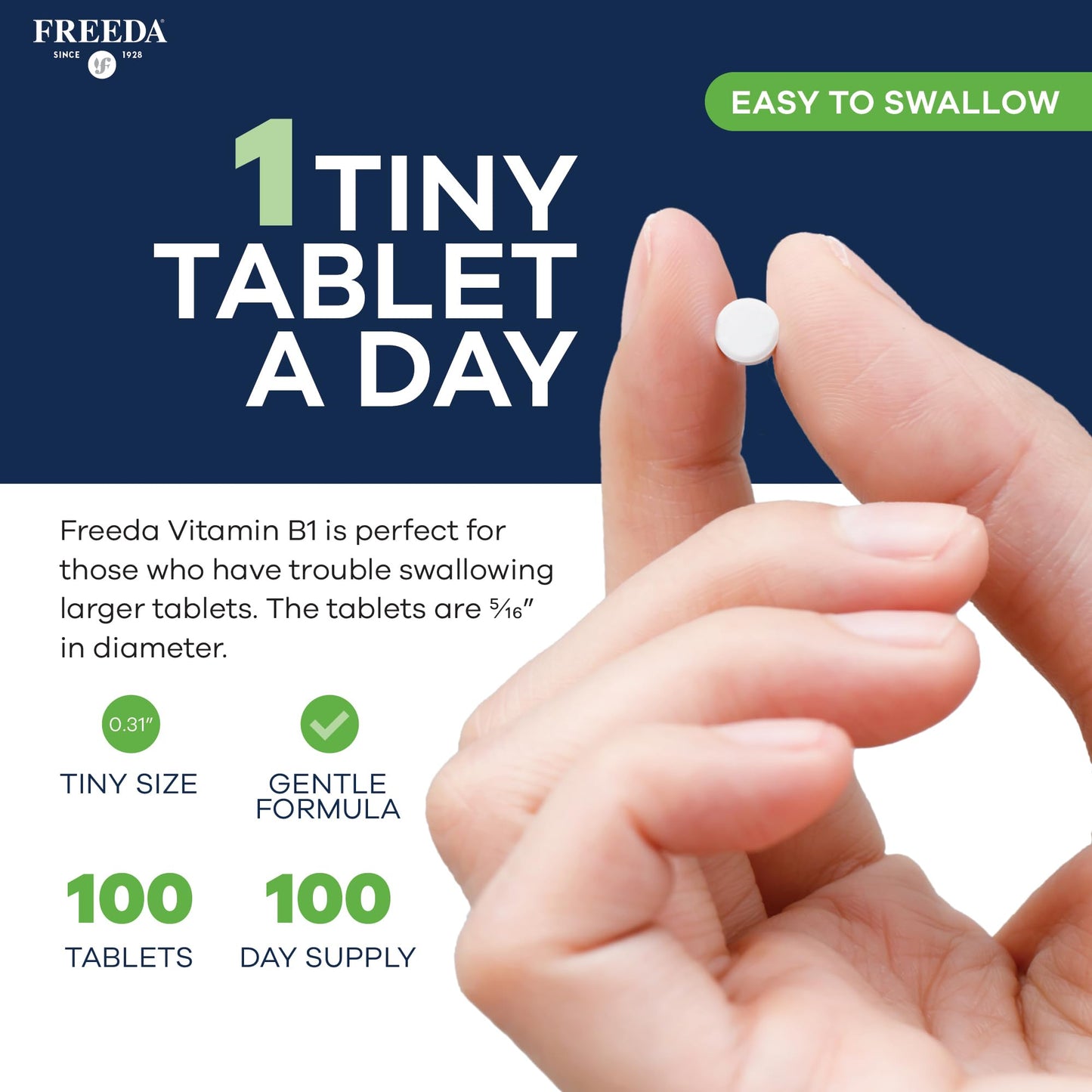FREEDA Vitamin B1 Thiamine 100 mg Tablet, 100 Count