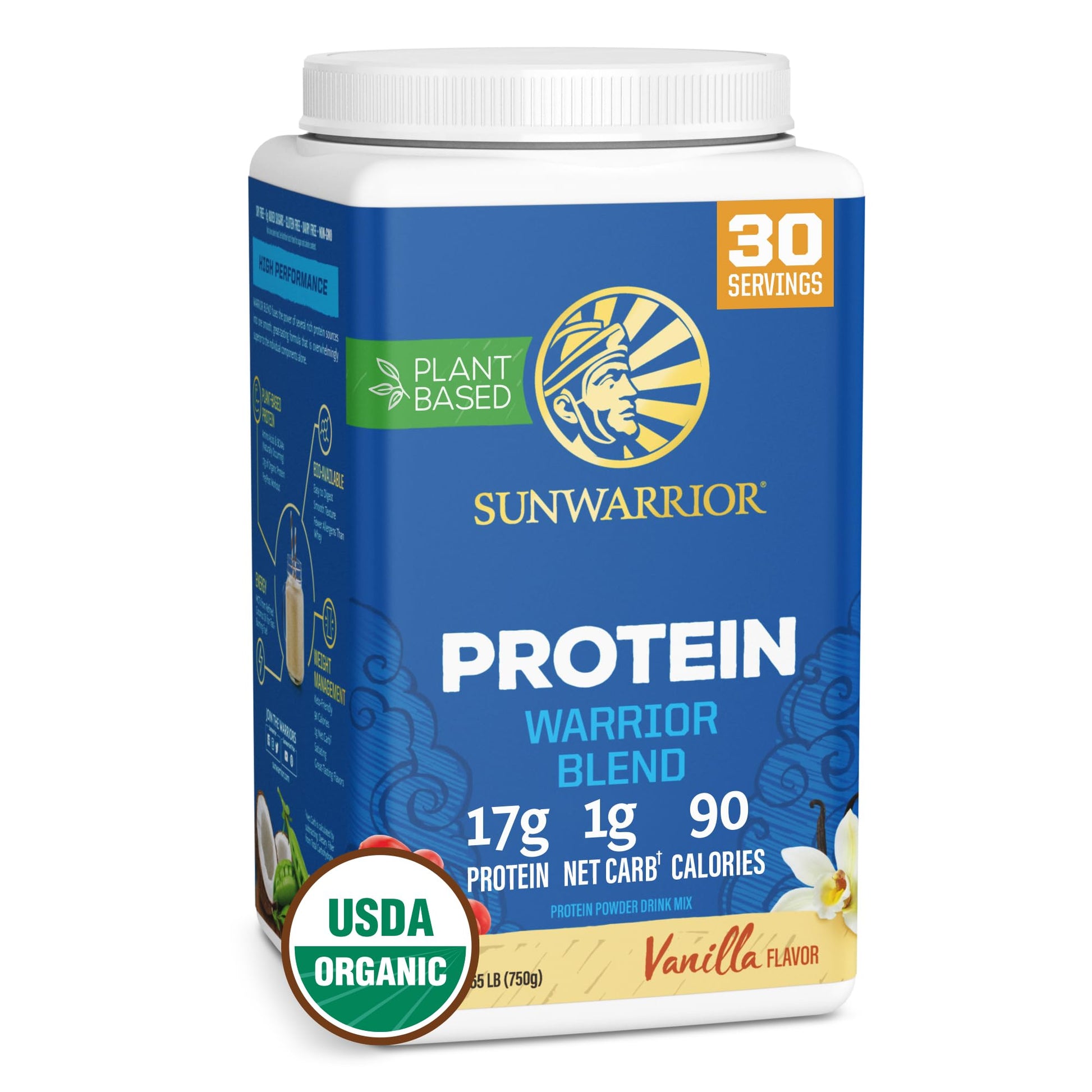 Sunwarrior Vegan Protein Powder Warrior Blend Vanilla, 30 Servings