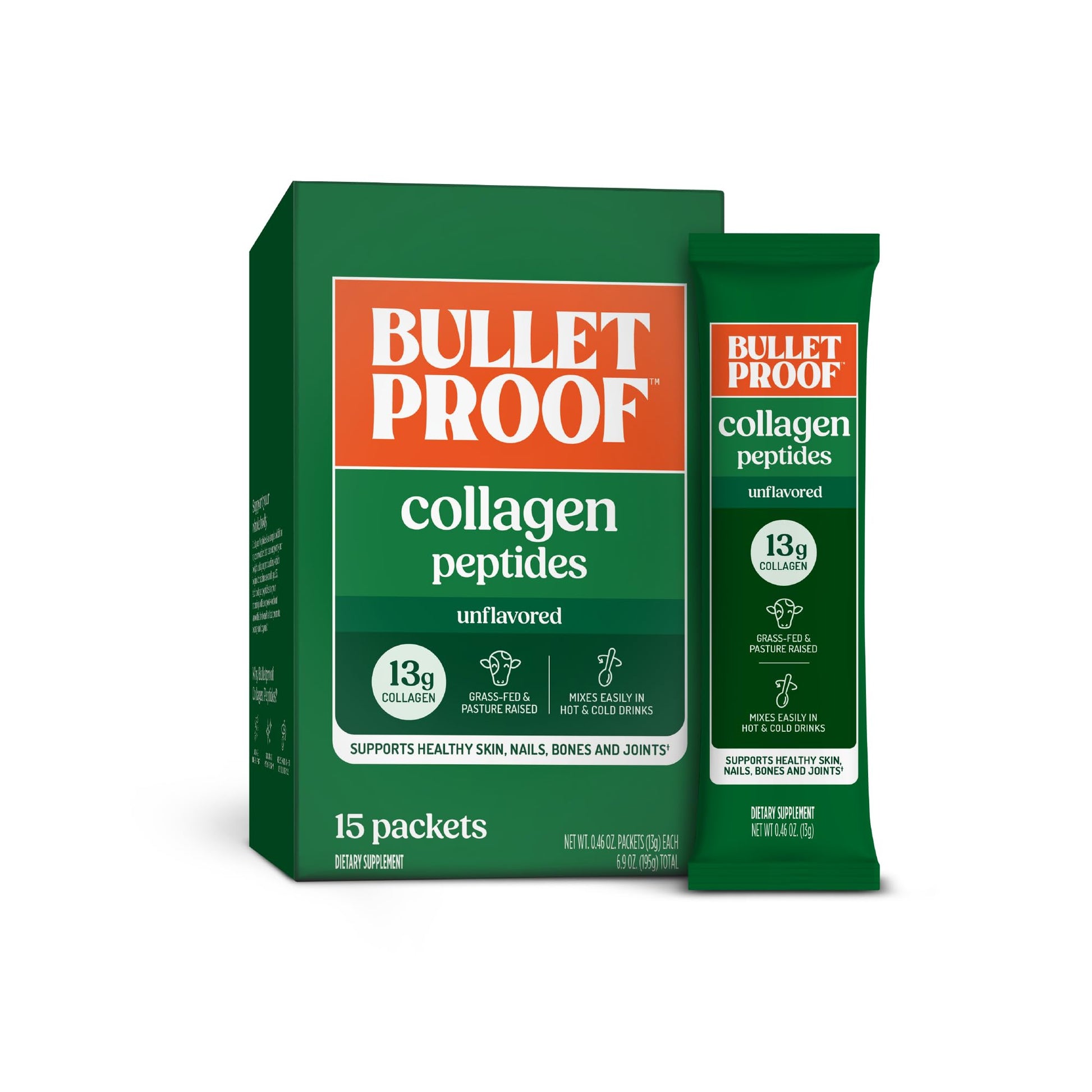 Bulletproof Unflavored Grass-Fed Collagen Peptides Powder Packets, Pack of 15