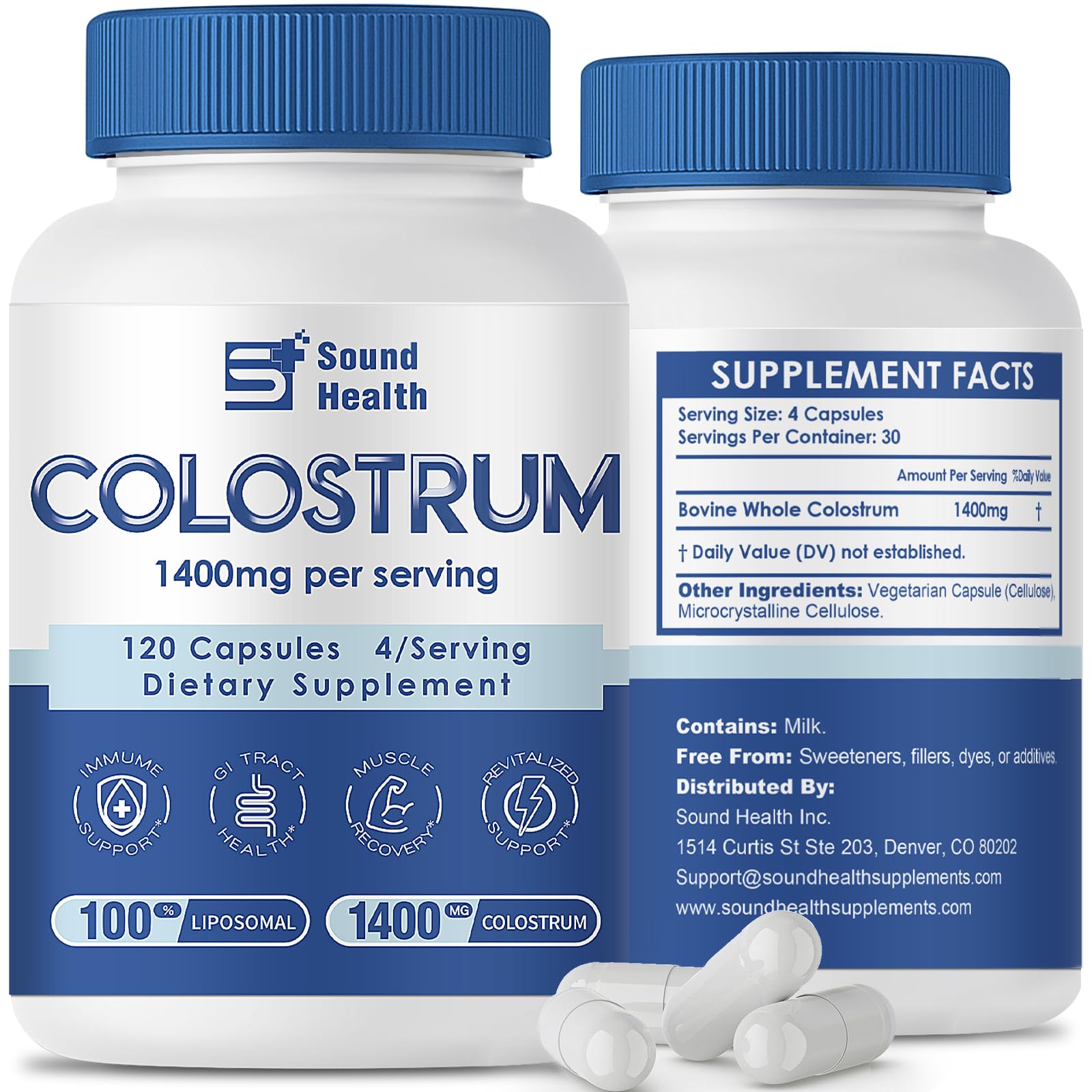 SoundHealth Colostrum Supplement Capsules 120 Count