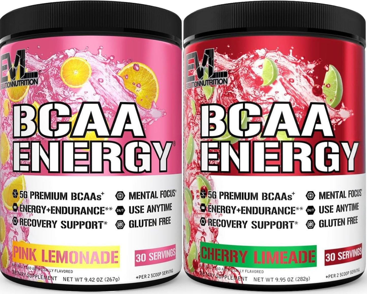 Evlution Replenishing BCAAs Powder, Pre & Post Workout, Pink Lemonade & Cherry Lime, 30 Servings