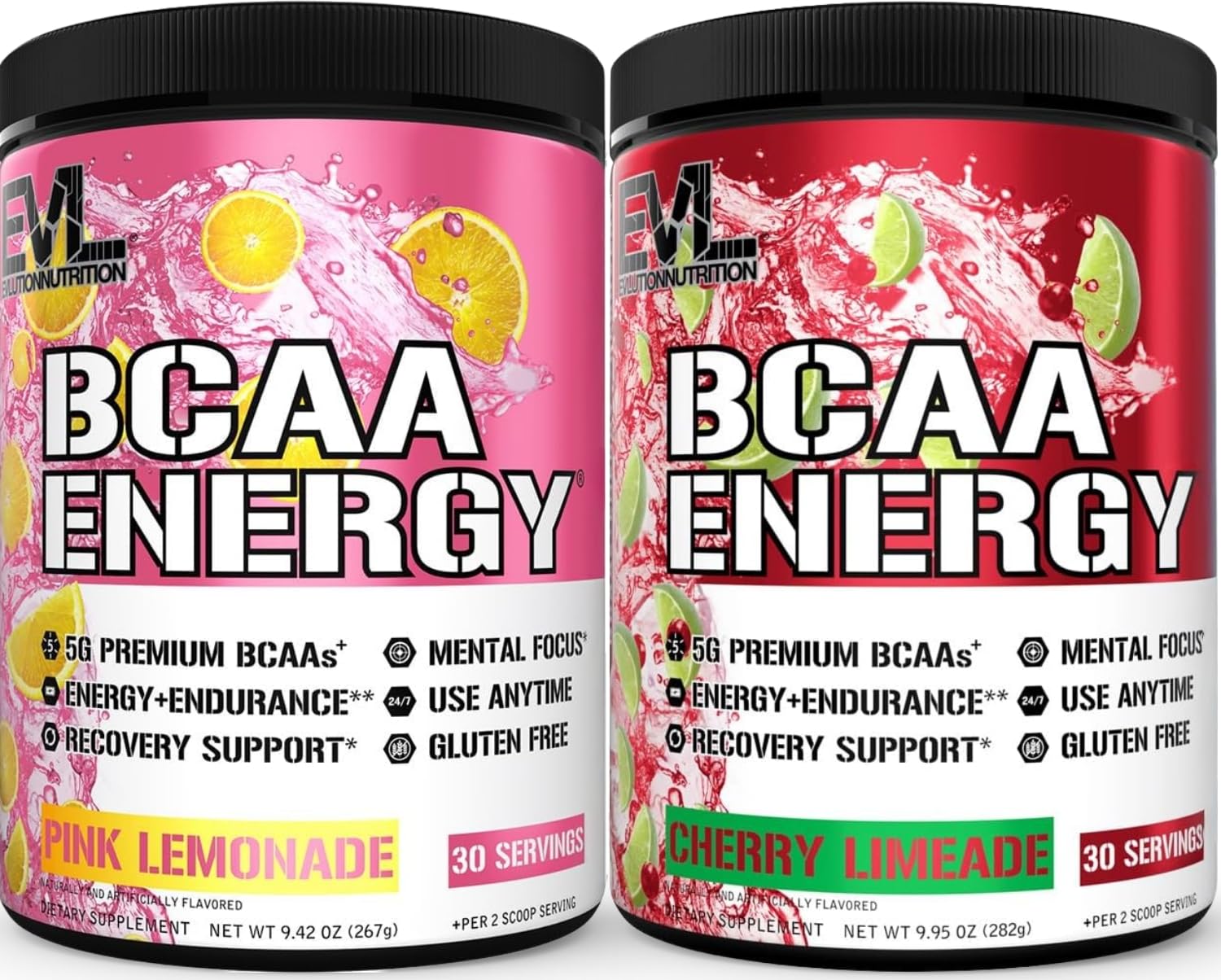 Evlution Replenishing BCAAs Powder, Pre & Post Workout, Pink Lemonade & Cherry Lime, 30 Servings