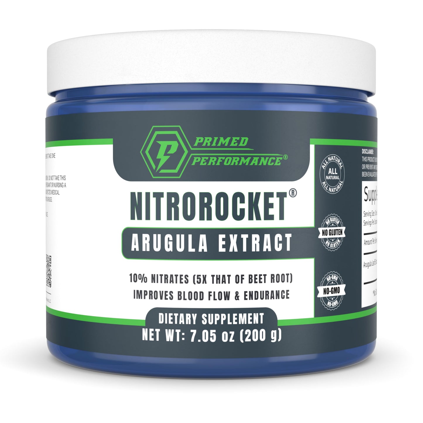 Primed Performance NitroRocket Plant-Based Nitric Oxide Powder, 7 oz