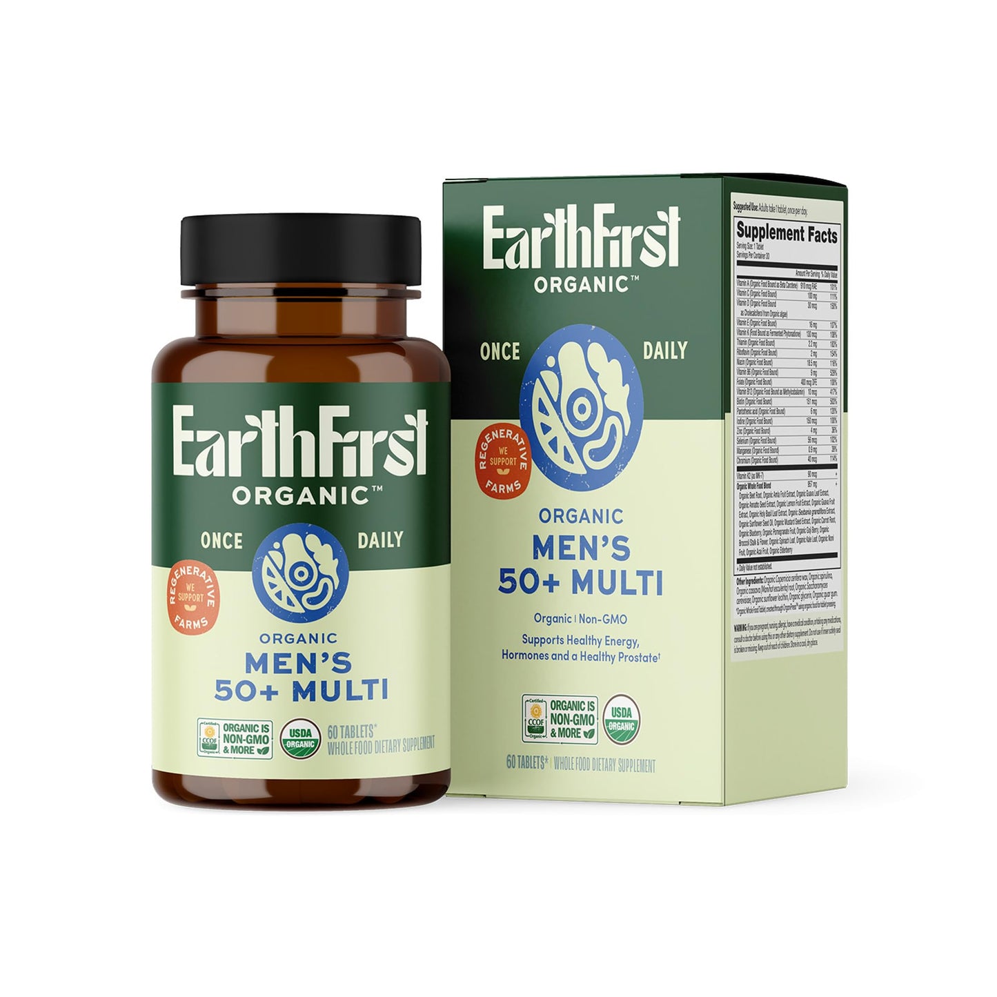 EarthFirst Organic Once Daily Multivitamin for Men 50+ Tablets, 60 Count