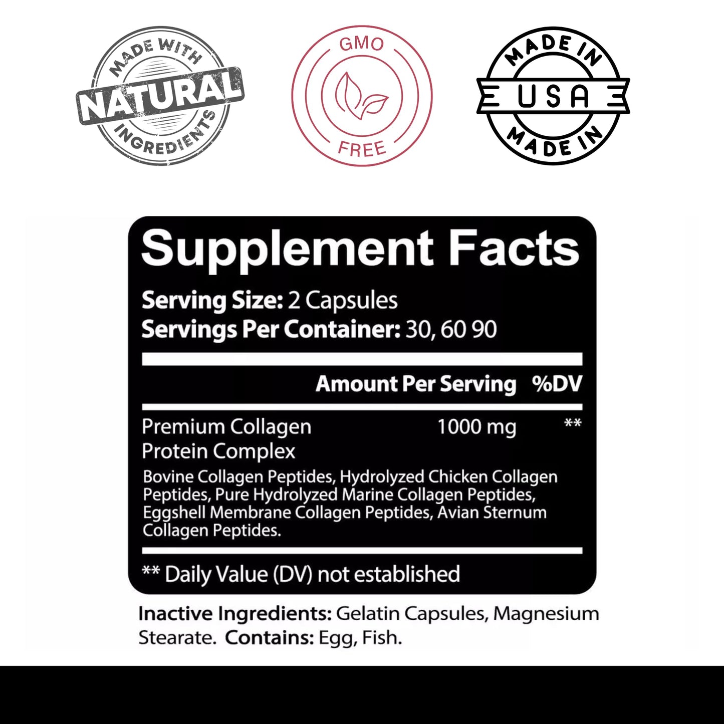 Kaya Naturals Multi Collagen Peptides Complex for Women and Men, Types I, II, III, V & X Capsules, 60 Count