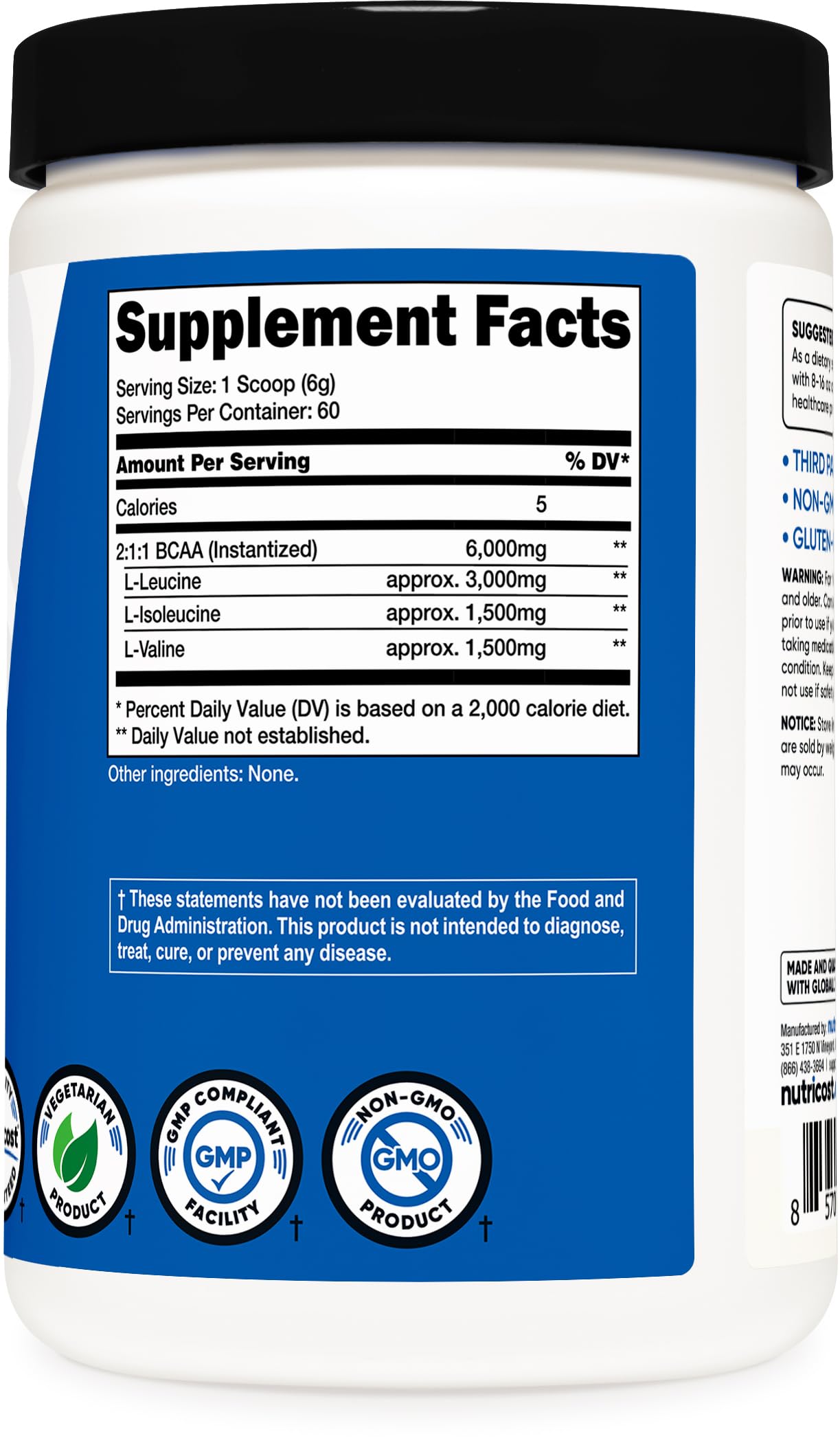 Nutricost BCAA Powder 2:1:1, 12.9 Ounce