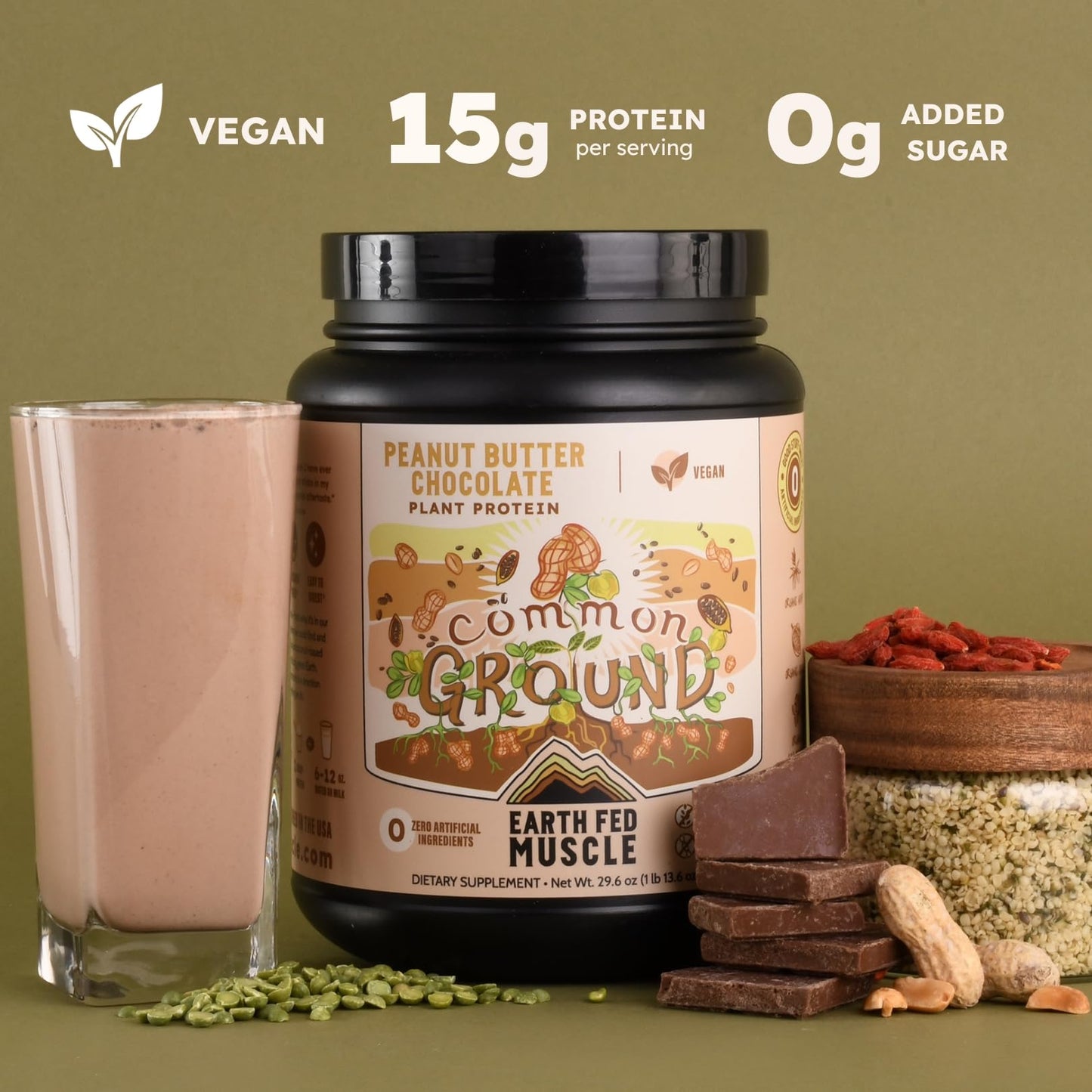 Earth Fed Muscle Organic Plant Protein Chocolate Peanut Butter Powder 29.6