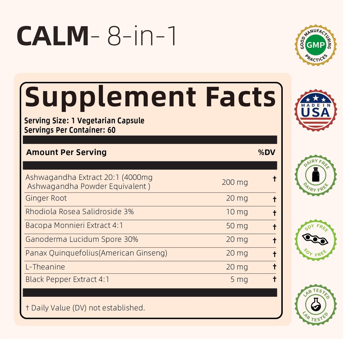 HappieVita Calm Ashwagandha Supplements, 60 Capsules