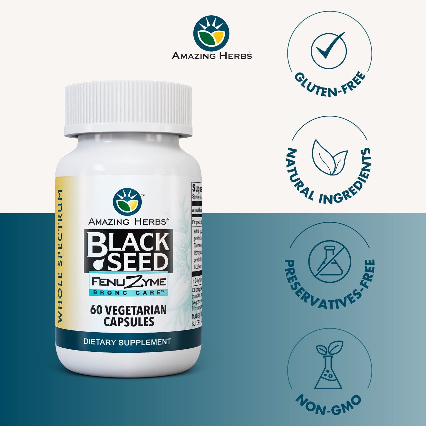 Amazing Herbs Black Seed Fenuzume Bronc-Care Capsules, 60 Count