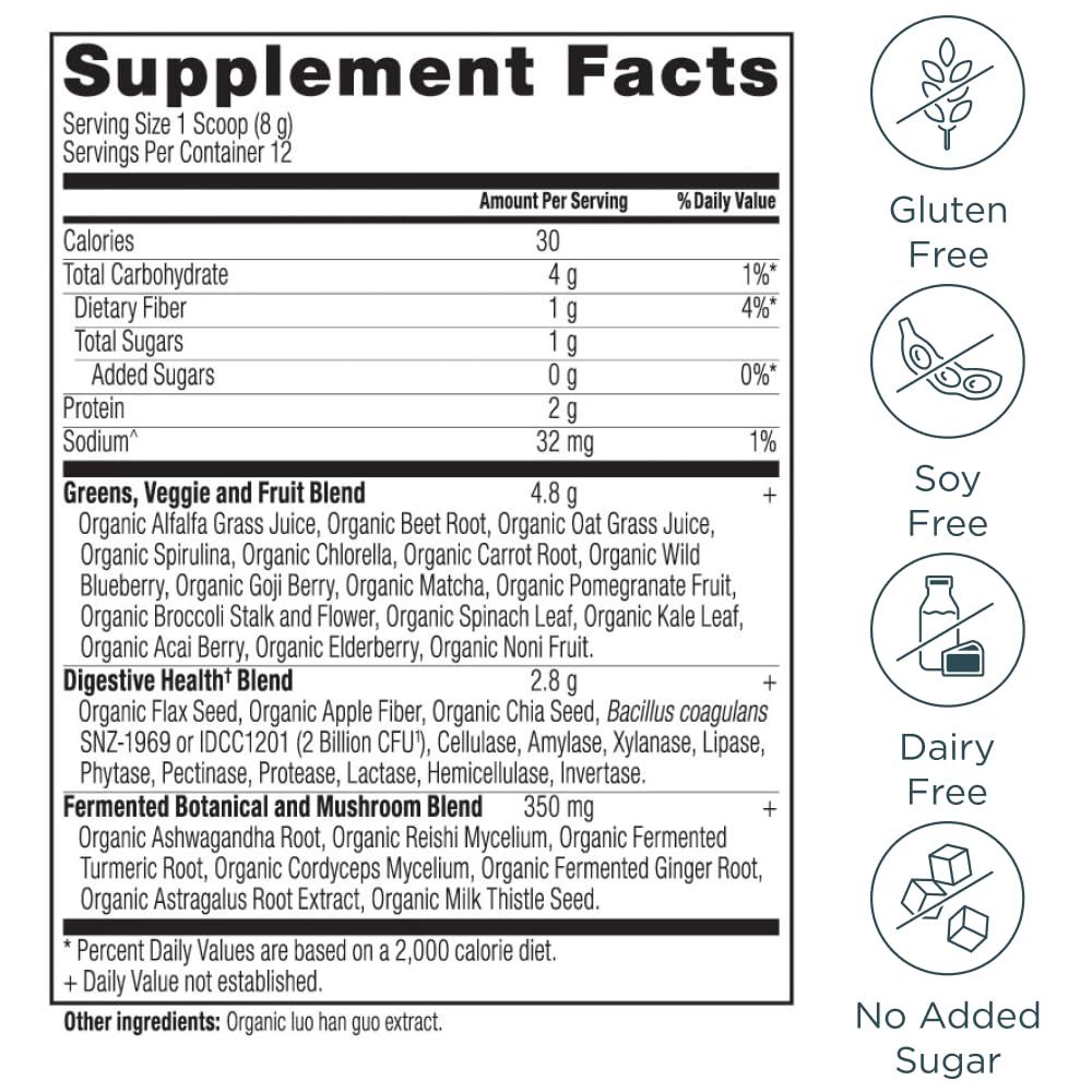 Ancient Nutrition Organic SuperGreens Powder with Probiotics 3.4 oz