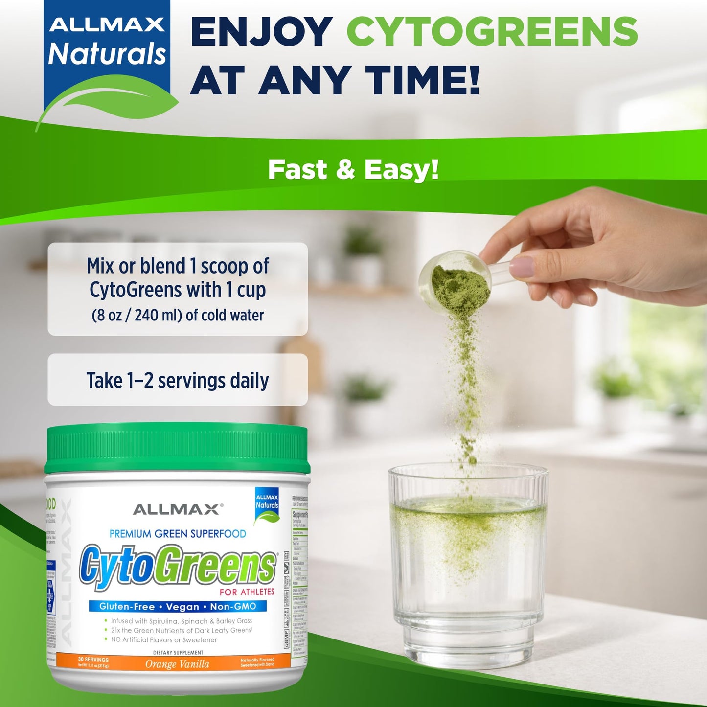 ALLMAX CytoGreens Super Greens Powder, Orange Vanilla, 11.11 oz