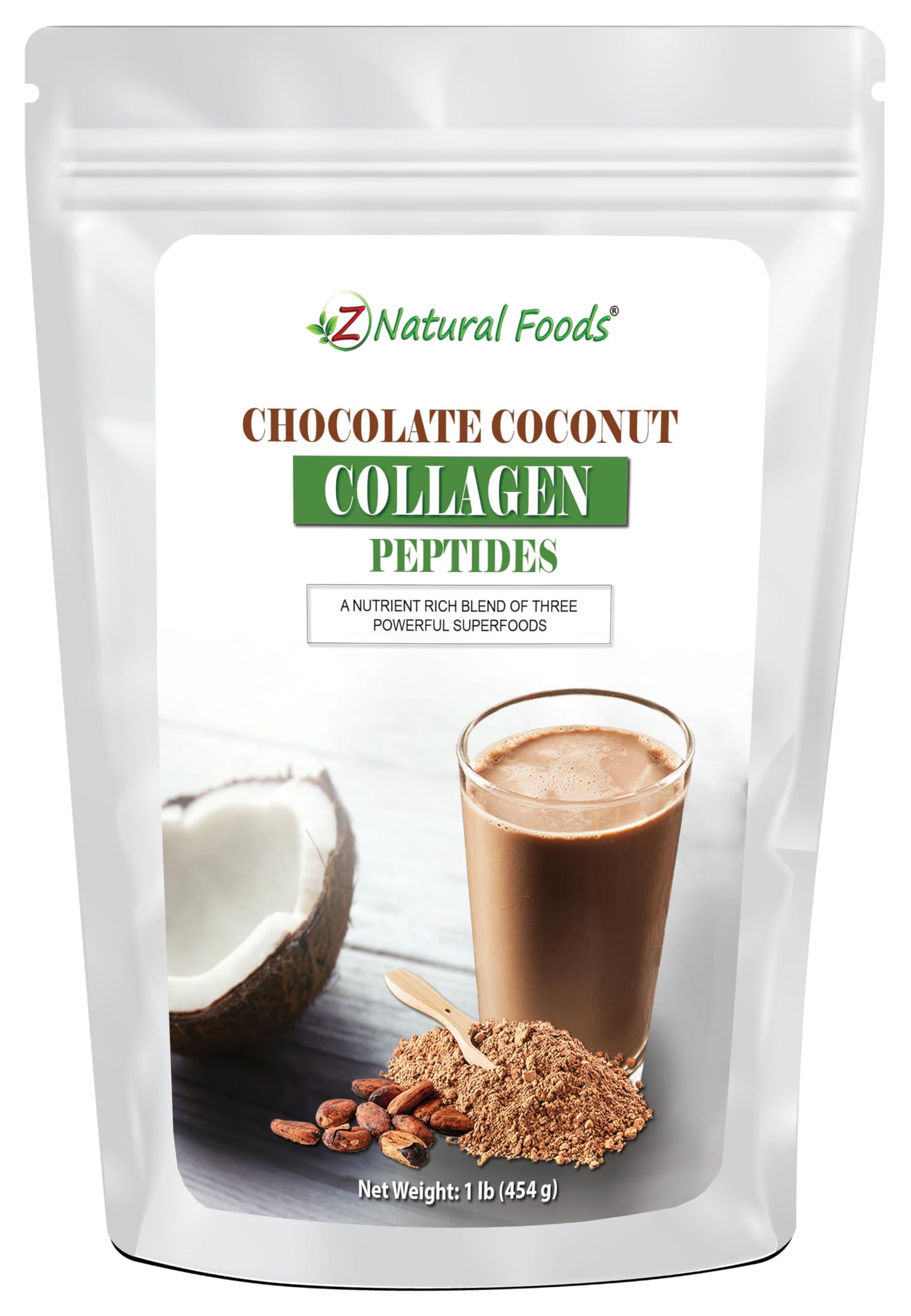 Z Natural Foods Chocolate Collagen Peptides with Coconut Milk Powder 16