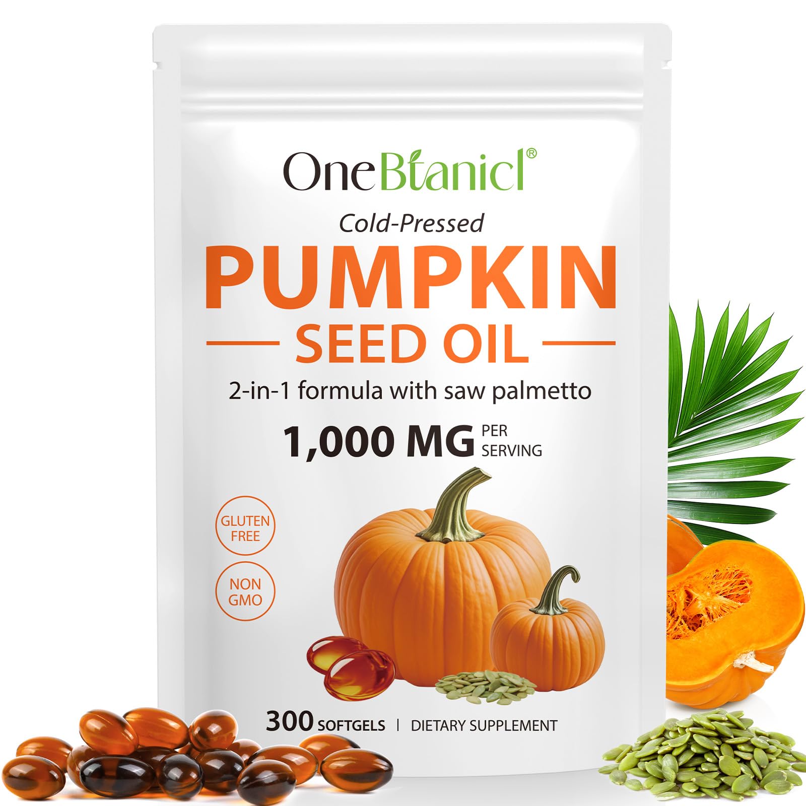 Akeeronn Pumpkin Seed Oil Capsules with Saw Palmetto, 300 Capsules