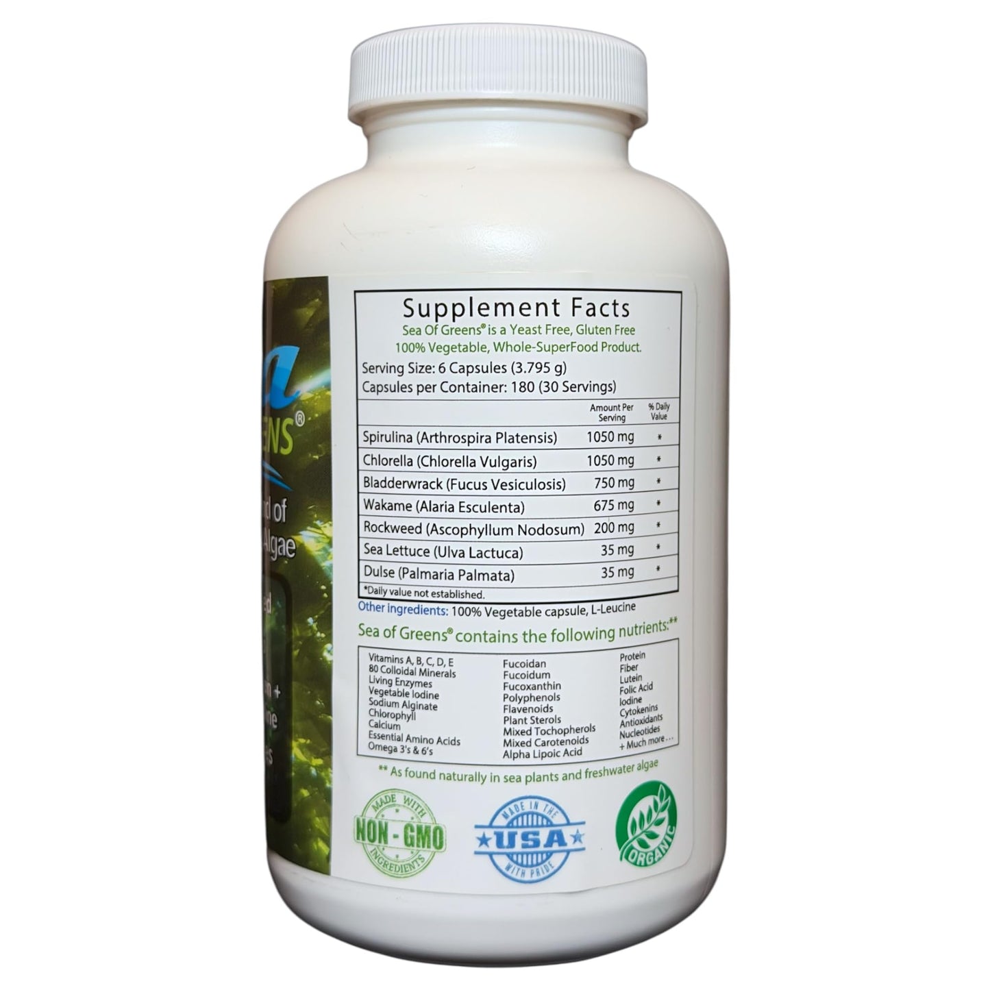 NHS Global Sea of Greens Organic Seaweed & Algae Superfood Blend Capsules, 180 Count