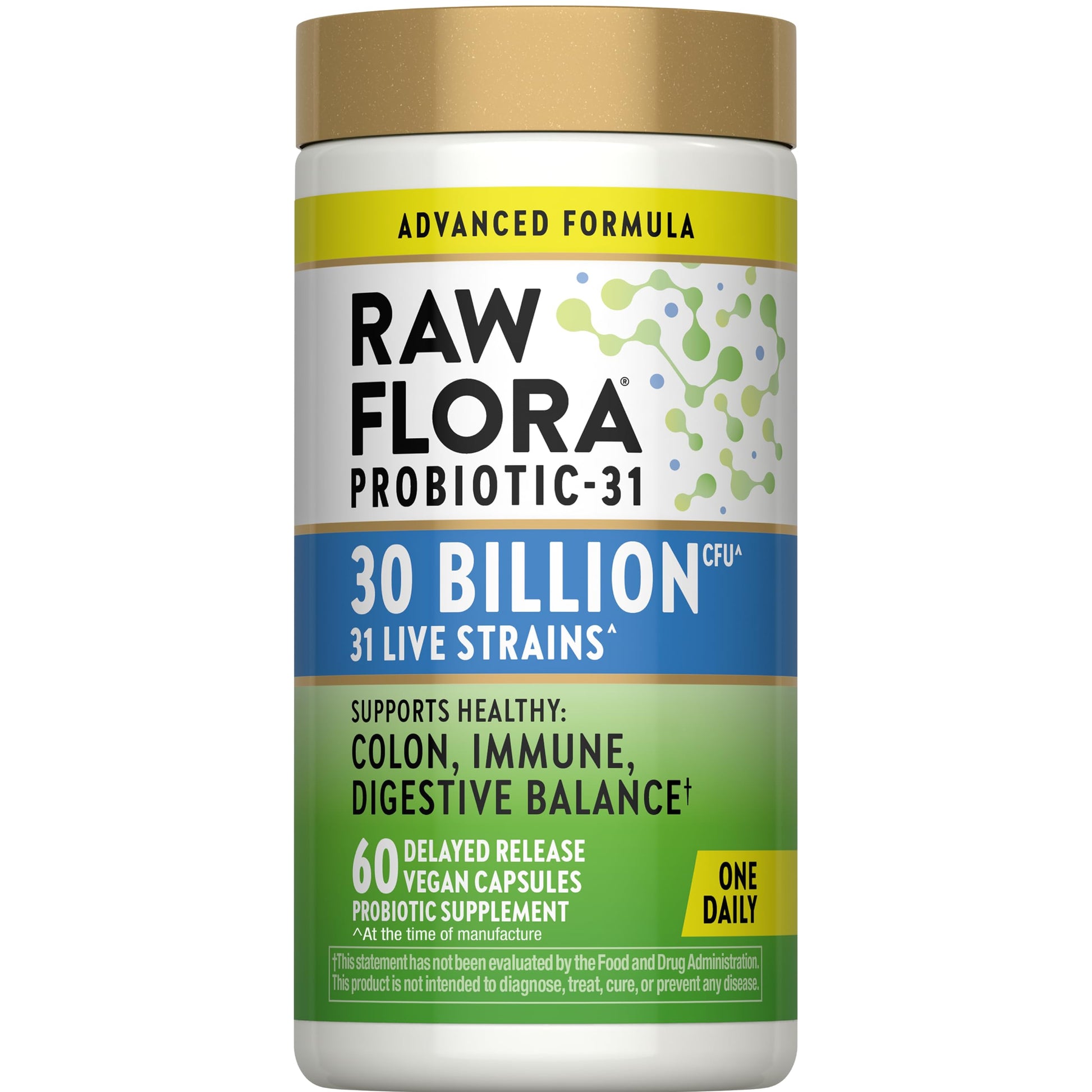 Raw Flora Probiotic for Women and Men 30 Billion CFU Delayed Release Capsules 60 Capsules