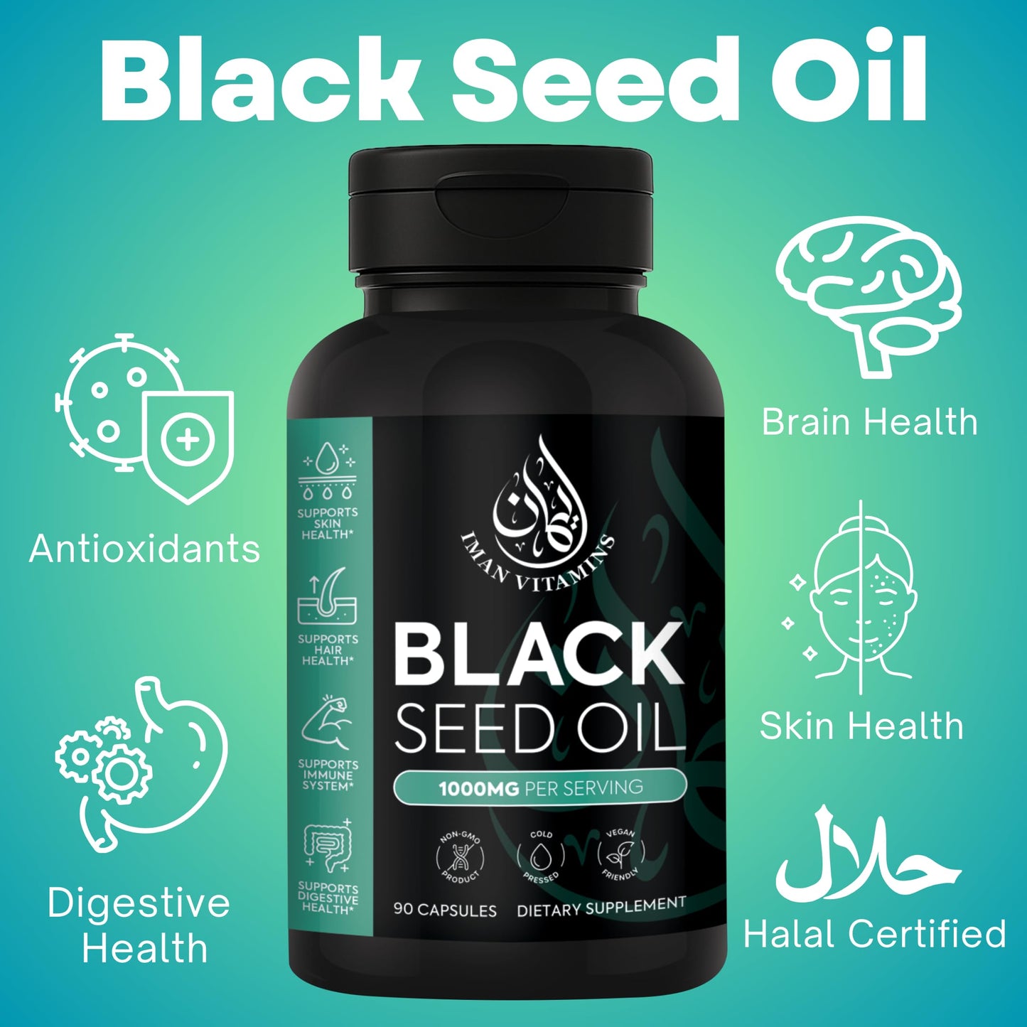 Iman Vitamins Black Seed Oil Capsules 1000mg, Cold Pressed, Vegan, Non-GMO, Gluten Free, Nigella Sativa, 90 Capsules