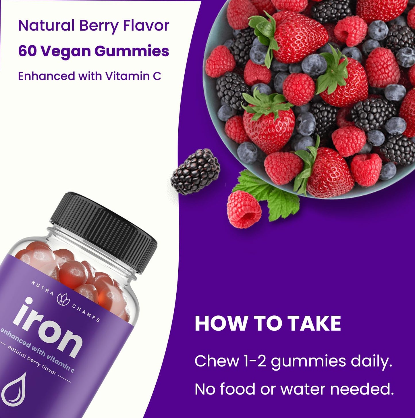 NutraChamps Iron Gummies with Vitamin C Gummy, 60 Count