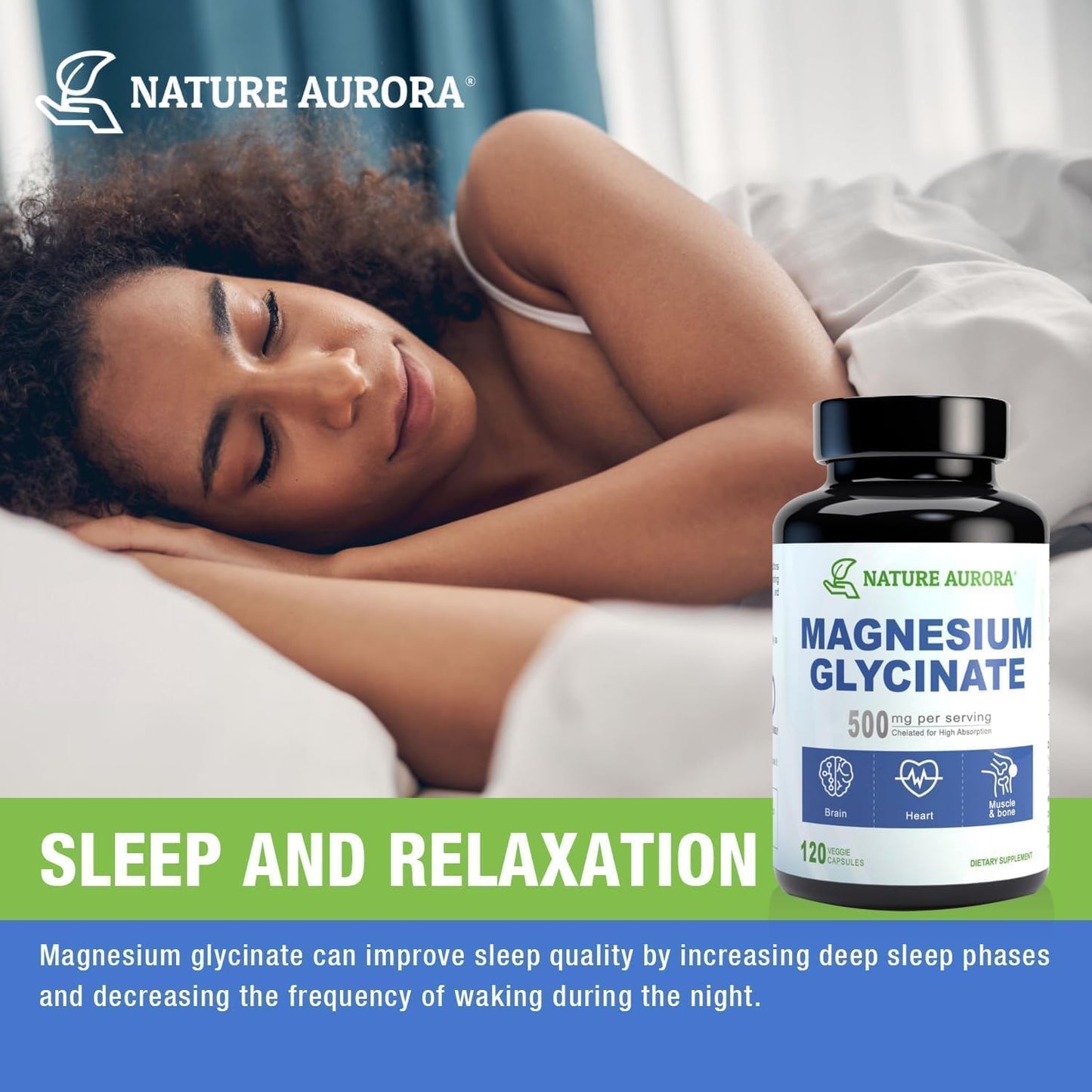 Nature Aurora Magnesium Glycinate 500mg Capsules, 120 Count
