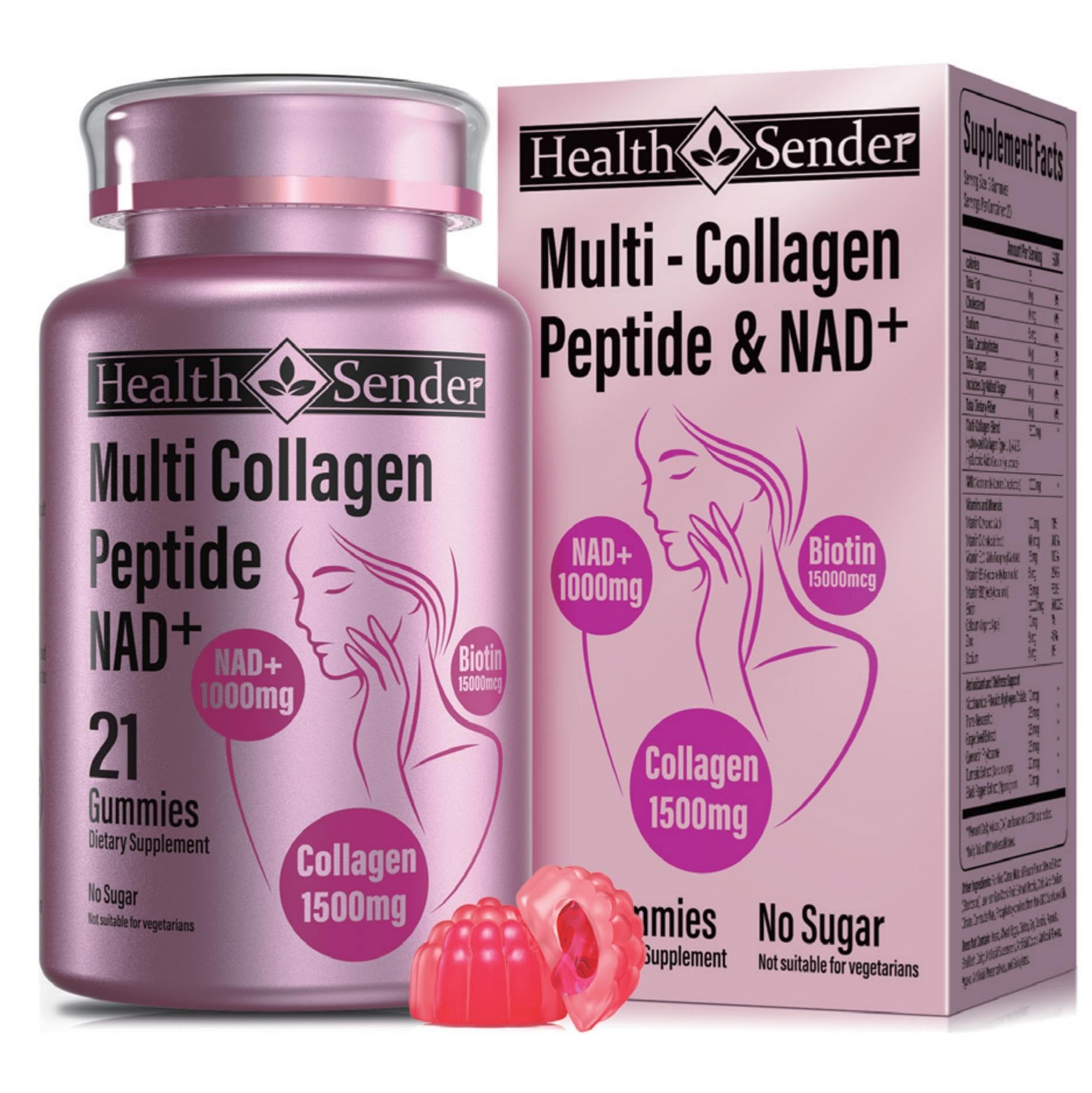 HealthSender Collagen Peptide Gummies, Gummy, 60 Count