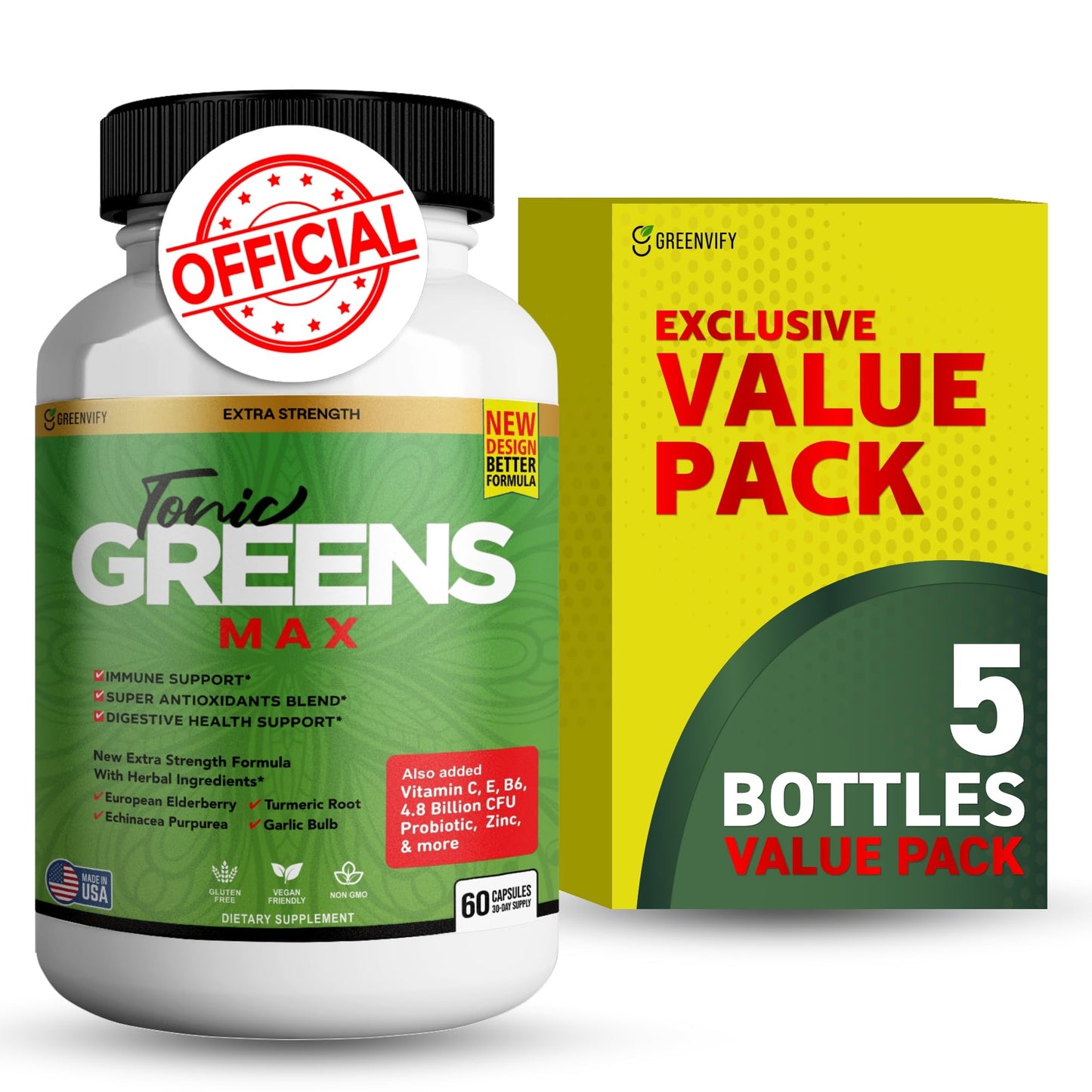 GREENVIFY Tonic Greens Max Extra Strength Immune Support Supplement 300 Capsules
