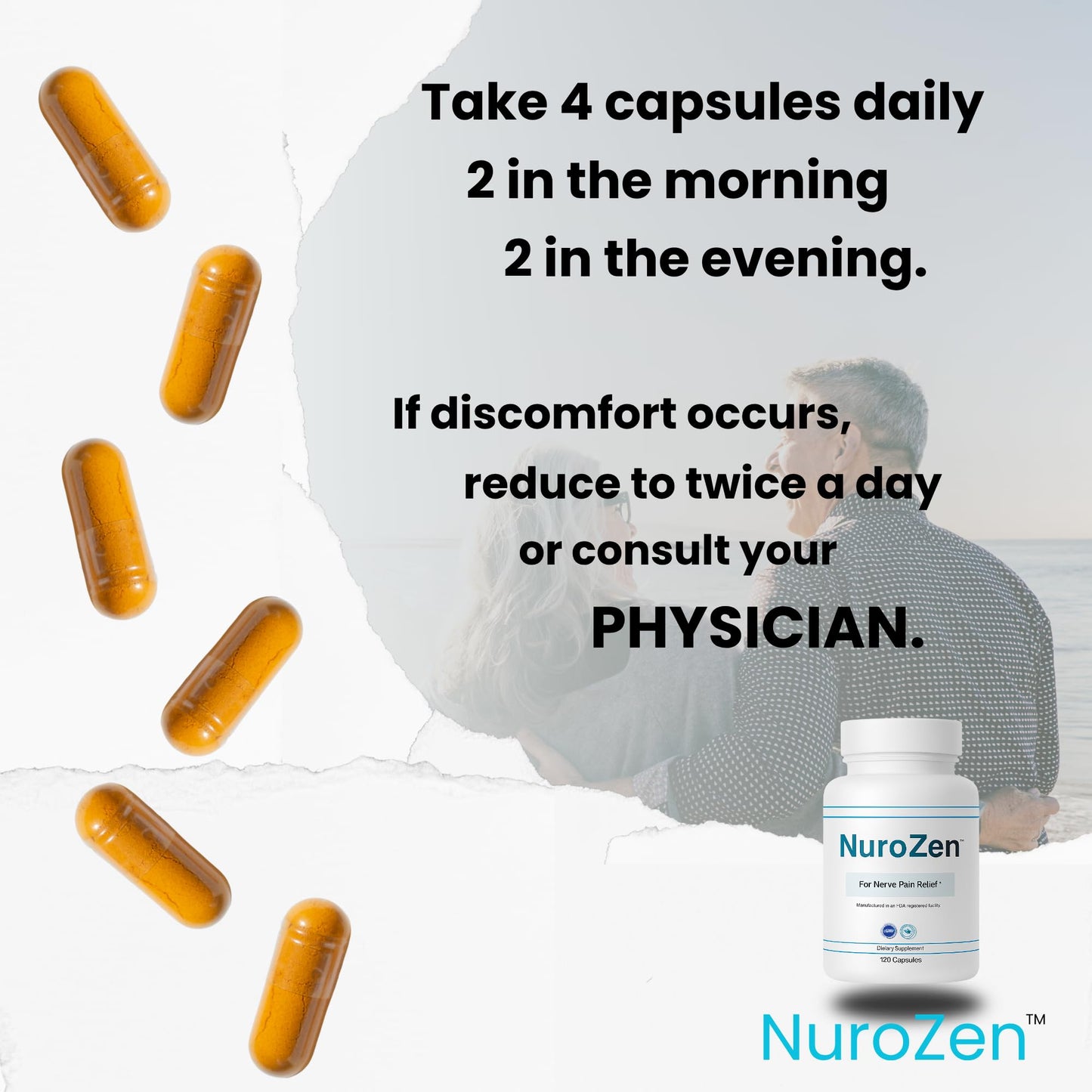 Generic NuroZen Nerve Support Supplement – Alpha Lipoic Acid, B1, B6, B12, Pureblend of MSM, Turmeric – Advanced Neuropathy Support Formula for Nerve Health 120 Capsules