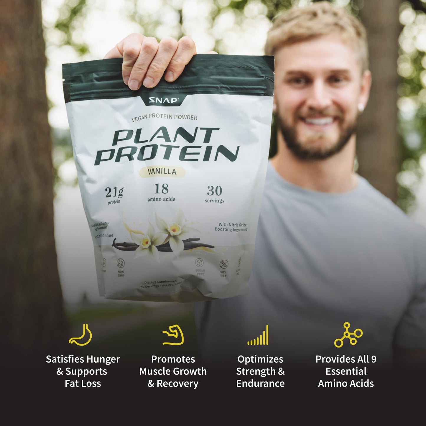 Snap Supplements Organic Plant Based Vegan Protein Powder Nitric Oxide Boosting Vanilla Bean, 30 Servings