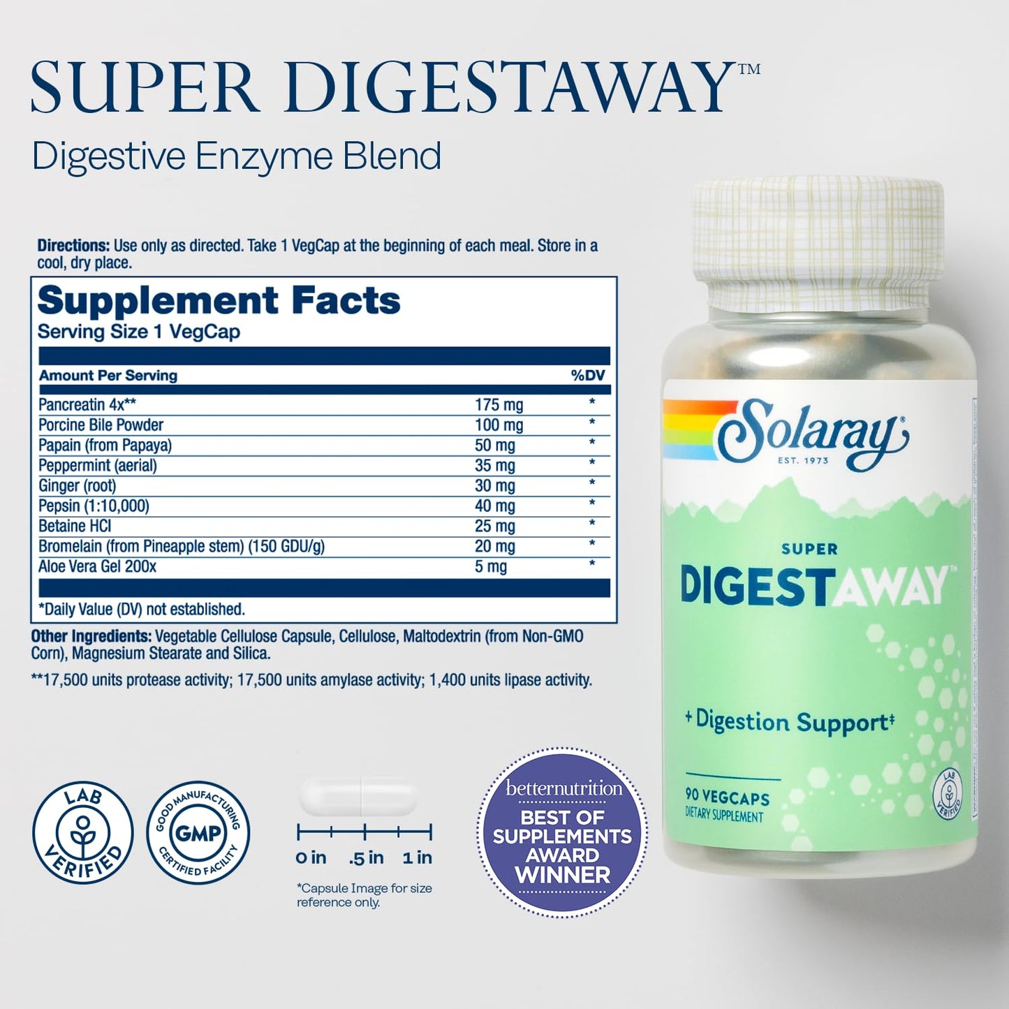 SOLARAY Super Digestaway Digestive Enzymes Capsule 90 Count