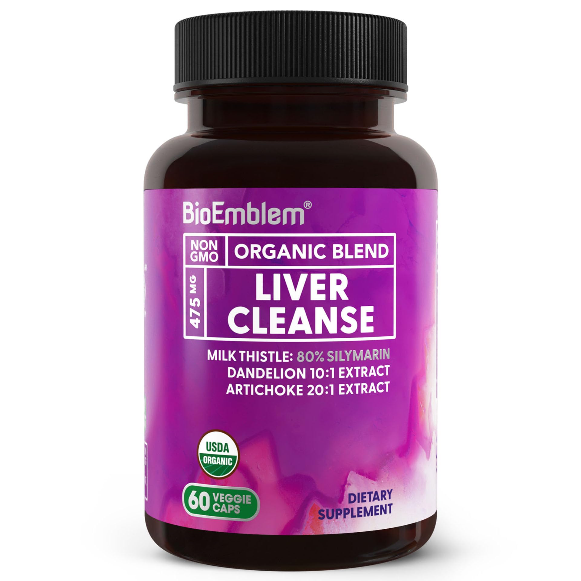 BioEmblem USDA Organic Liver Cleanse 80% Silymarin Milk Thistle Extract for Liver Health with Dandelion & Artichoke Extracts, 60 Capsules