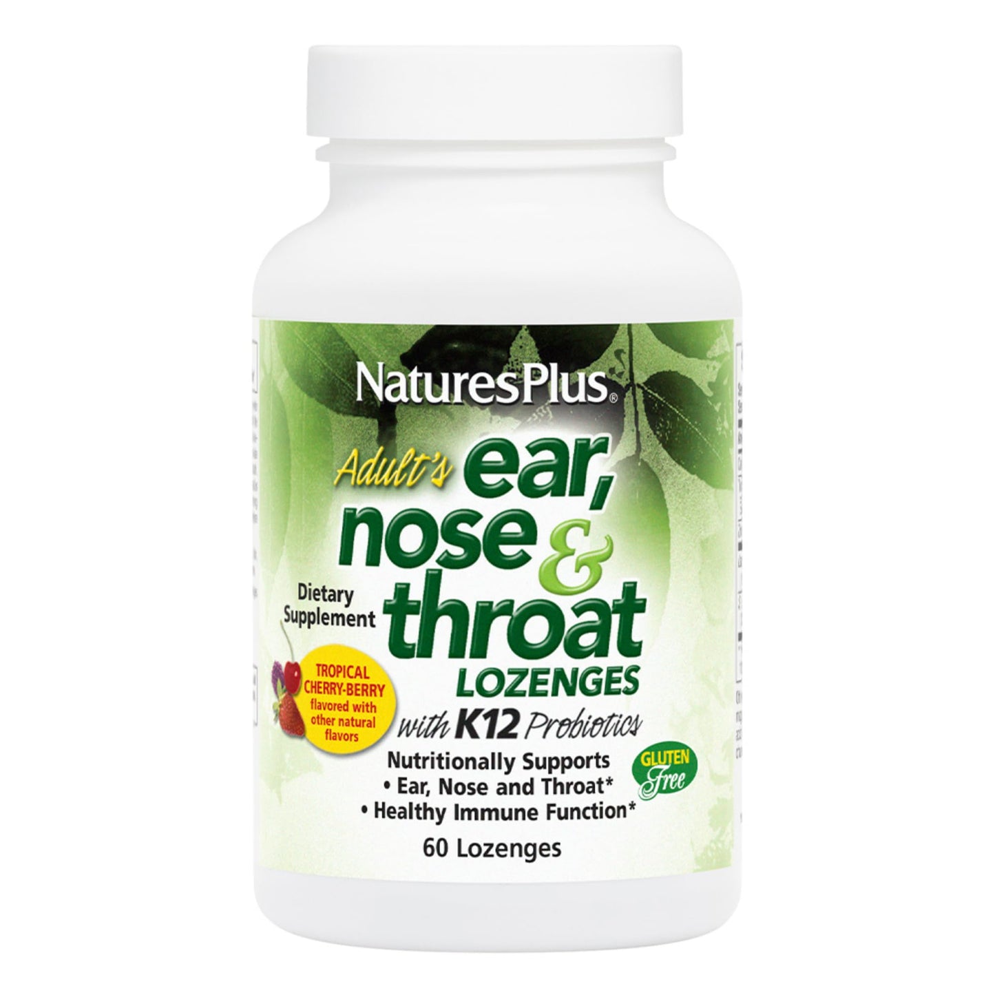 NaturesPlus Adult's Ear Nose Throat Lozenges with K12 Probiotics, 60 Count