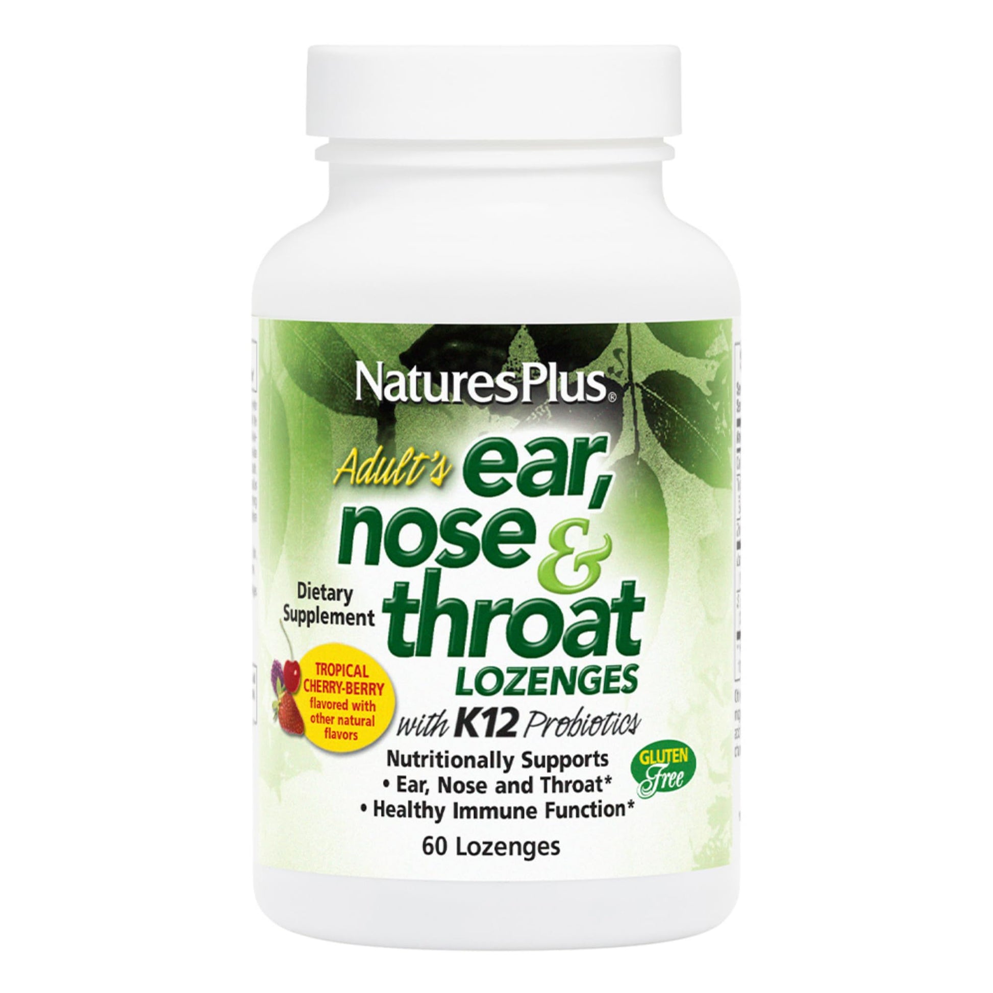 NaturesPlus Adult's Ear Nose Throat Lozenges with K12 Probiotics, 60 Count