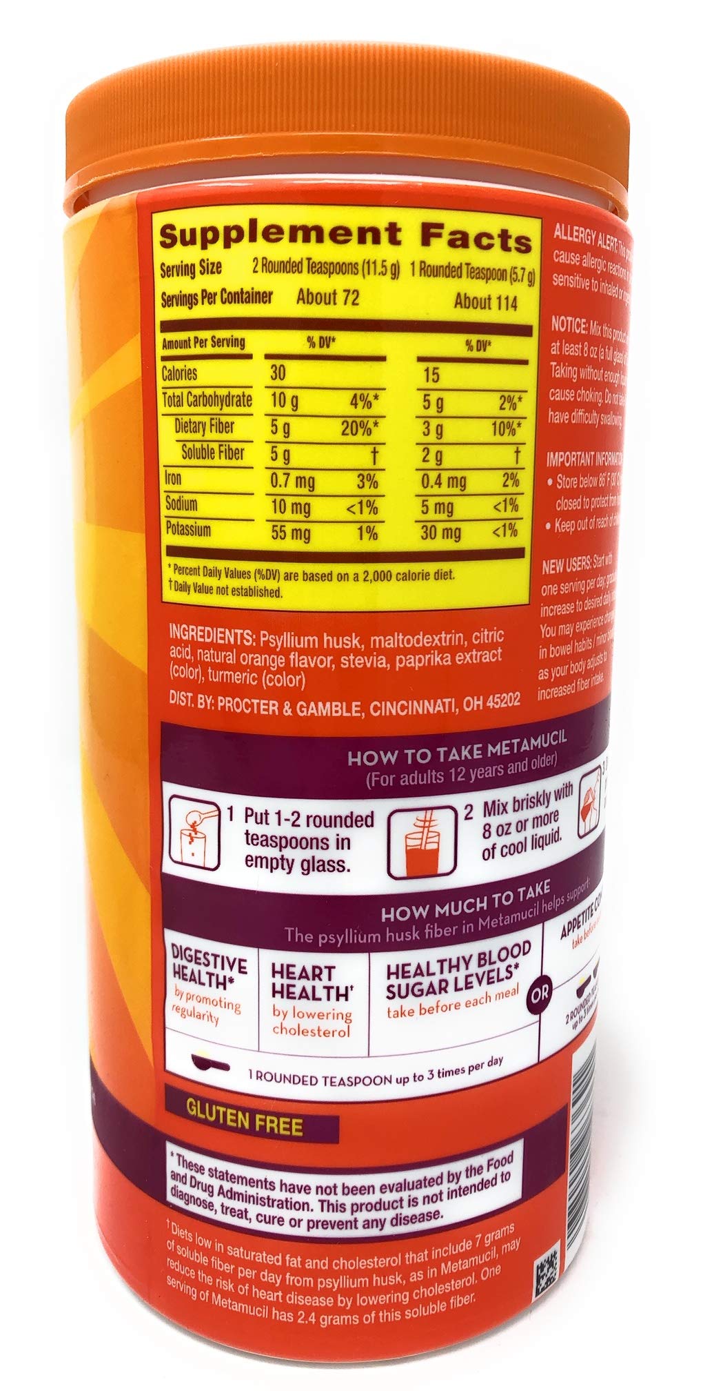 Metamucil Premium Blend Sugar Free Psyllium Husk Fiber Powder Supplement with Stevia, Natural Orange Flavor, 23.1 oz