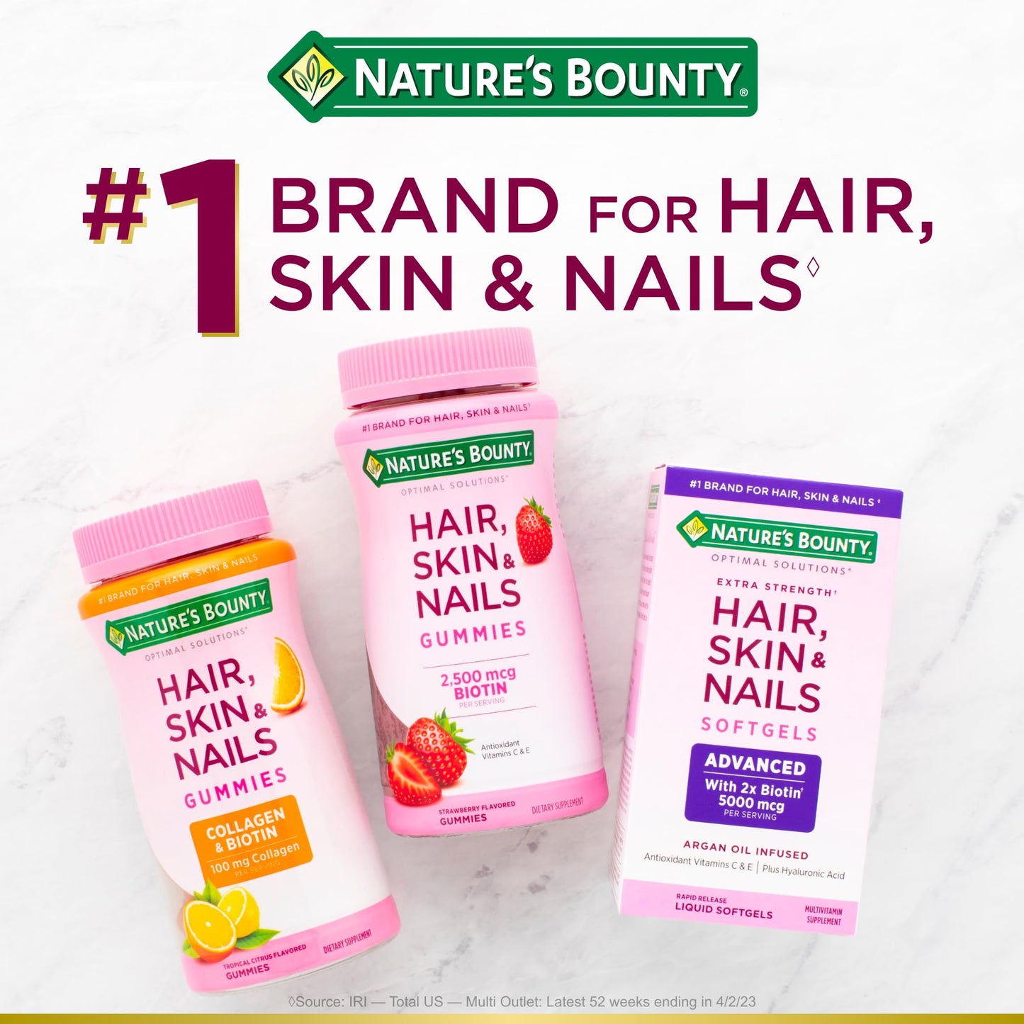 Nature's Bounty Optimal Solutions Hair, Skin & Nails Formula with 3,000 mcg Biotin Caplets, 120 Count