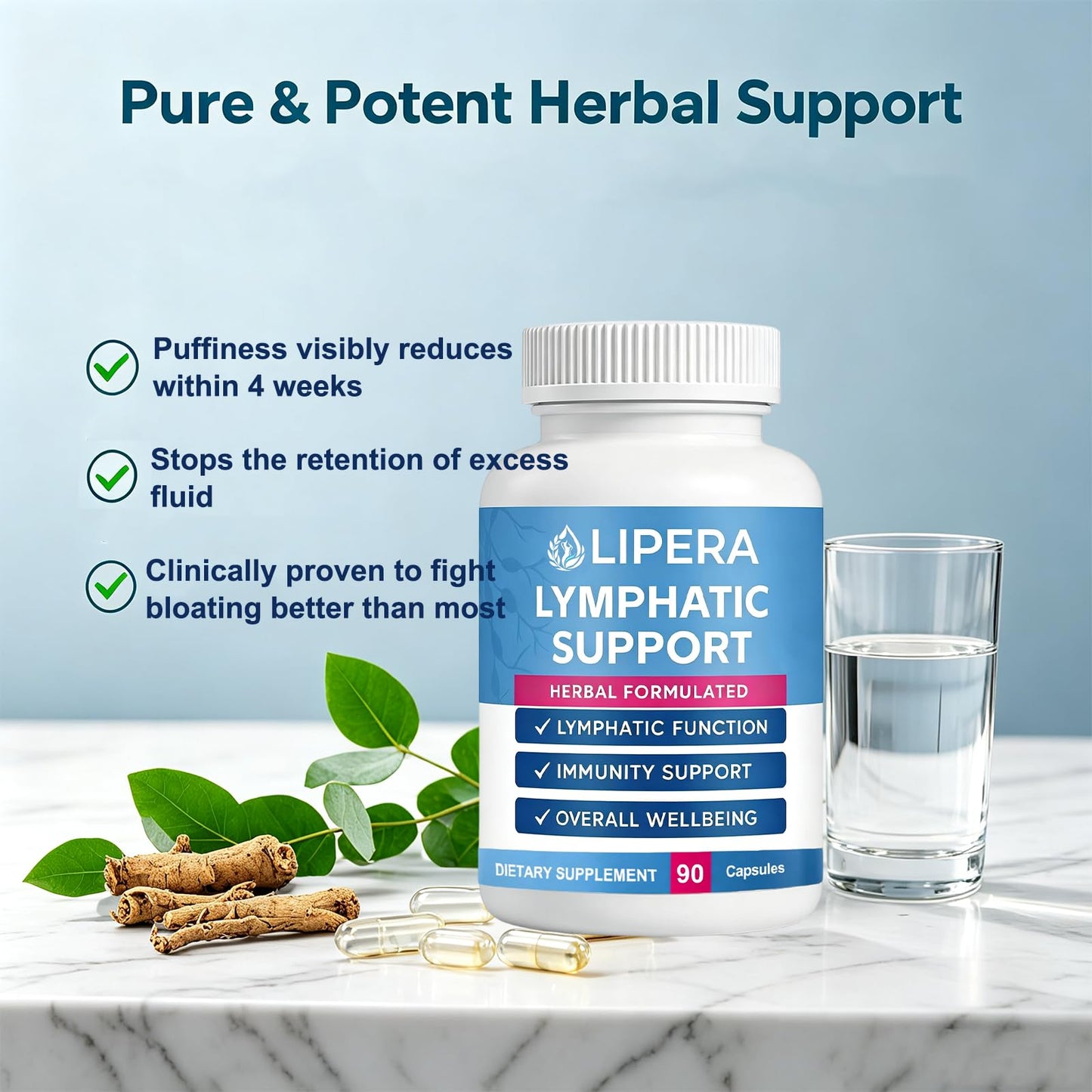 Lipera Health Lymphatic Support, Lymphatic Drainage Support Capsules, 1 Count