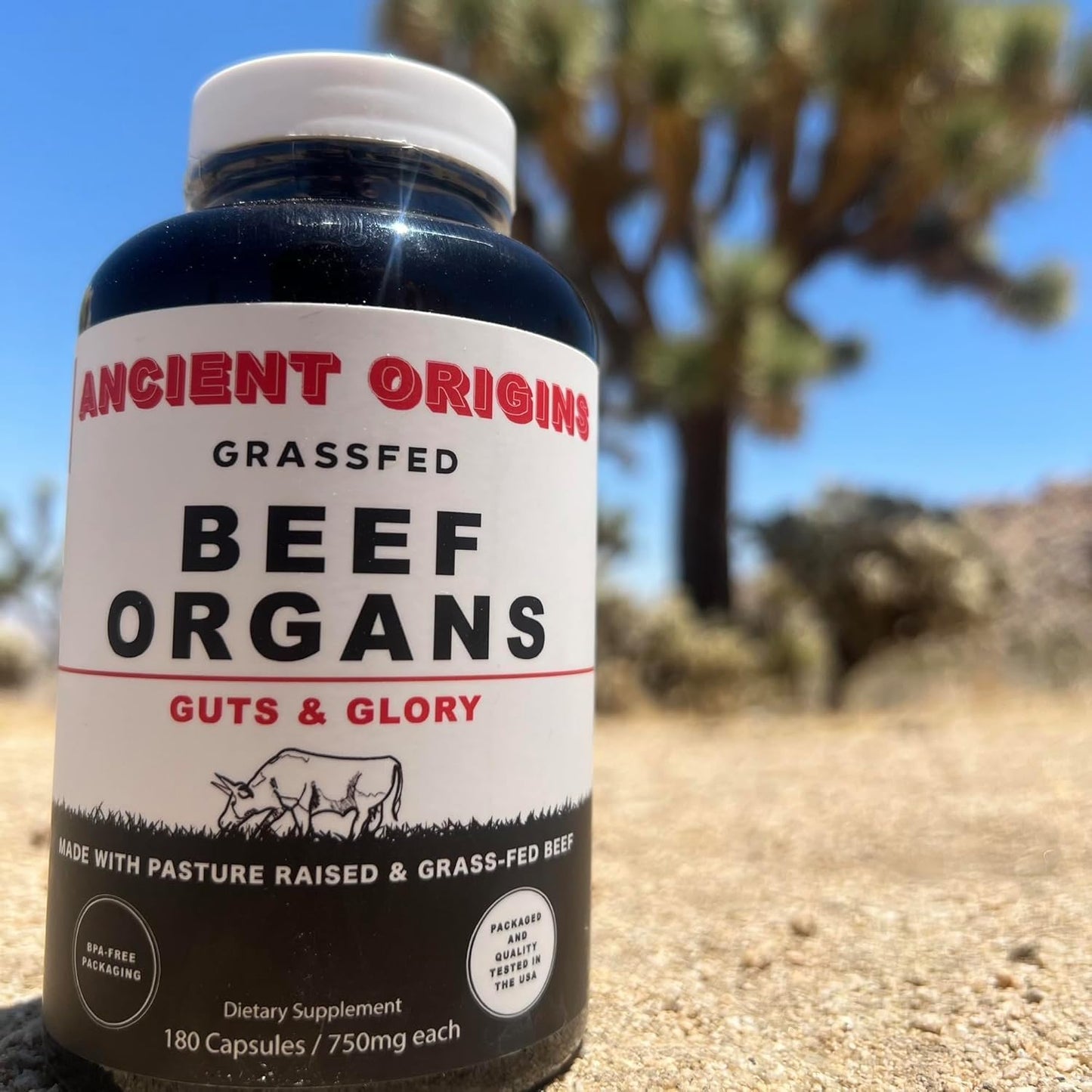 Ancient Origins Grass Fed Beef Organs Supplement 4500 mg Desiccated Liver, Bone Marrow, Heart, Spleen, Pancreas & Kidney Capsules, 180
