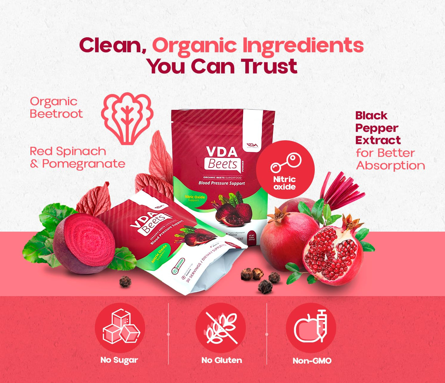VDA Supplements Organic Beet Root Powder 8.6 Ounce