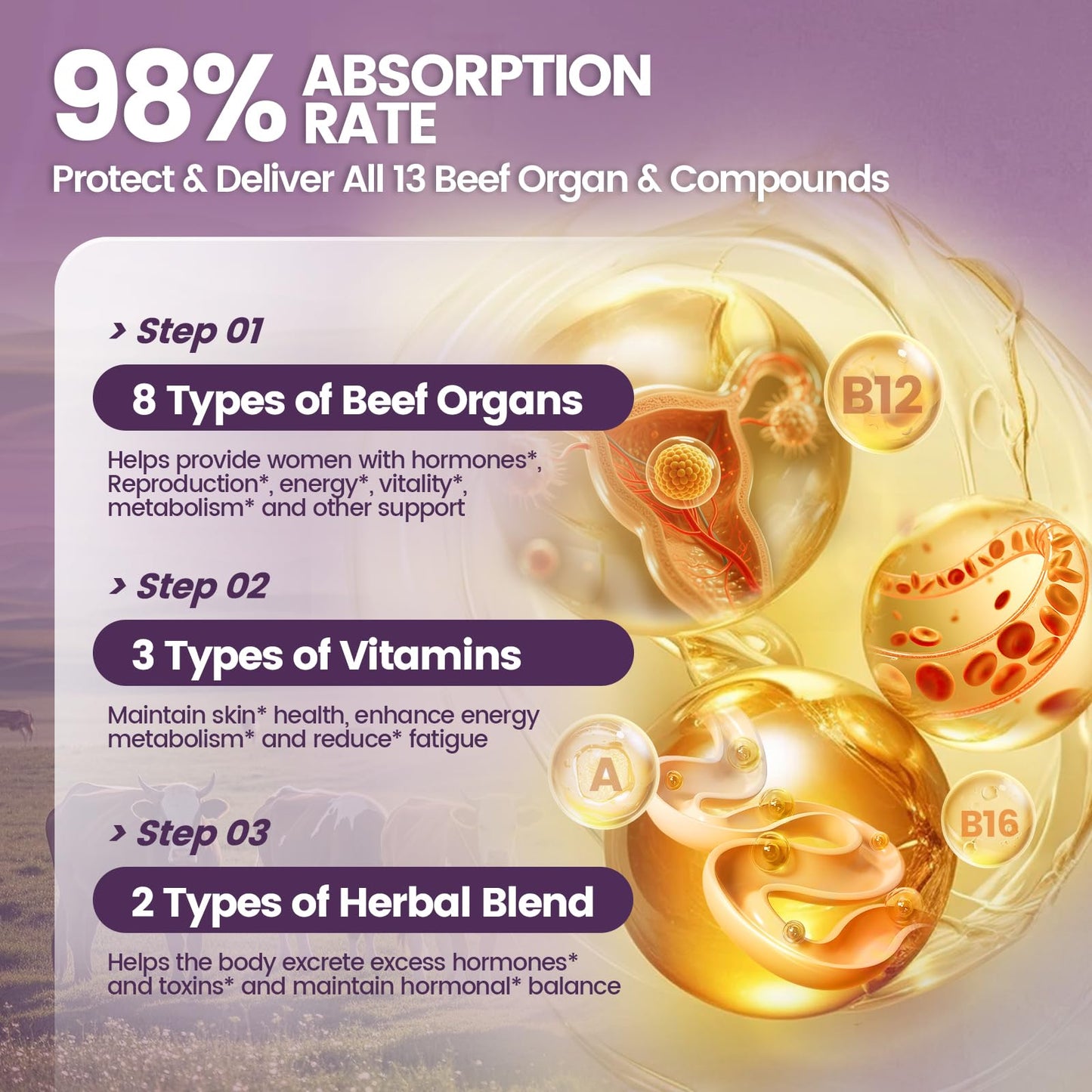 VivoNu Beef Organ Supplement for Women Softgels 300 Count