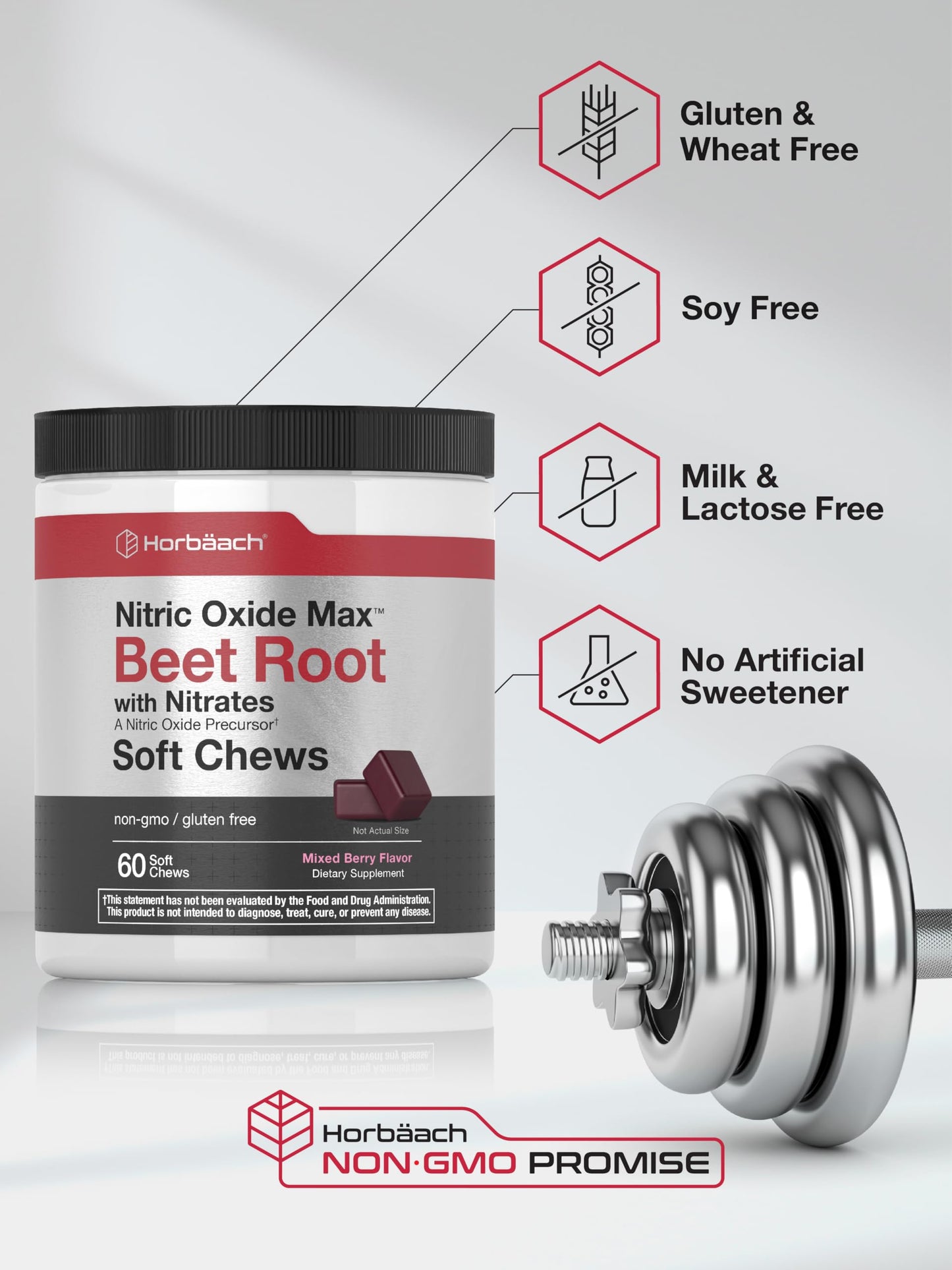 Horbäach Nitric Oxide Beet Root Soft Chews, 60 Count