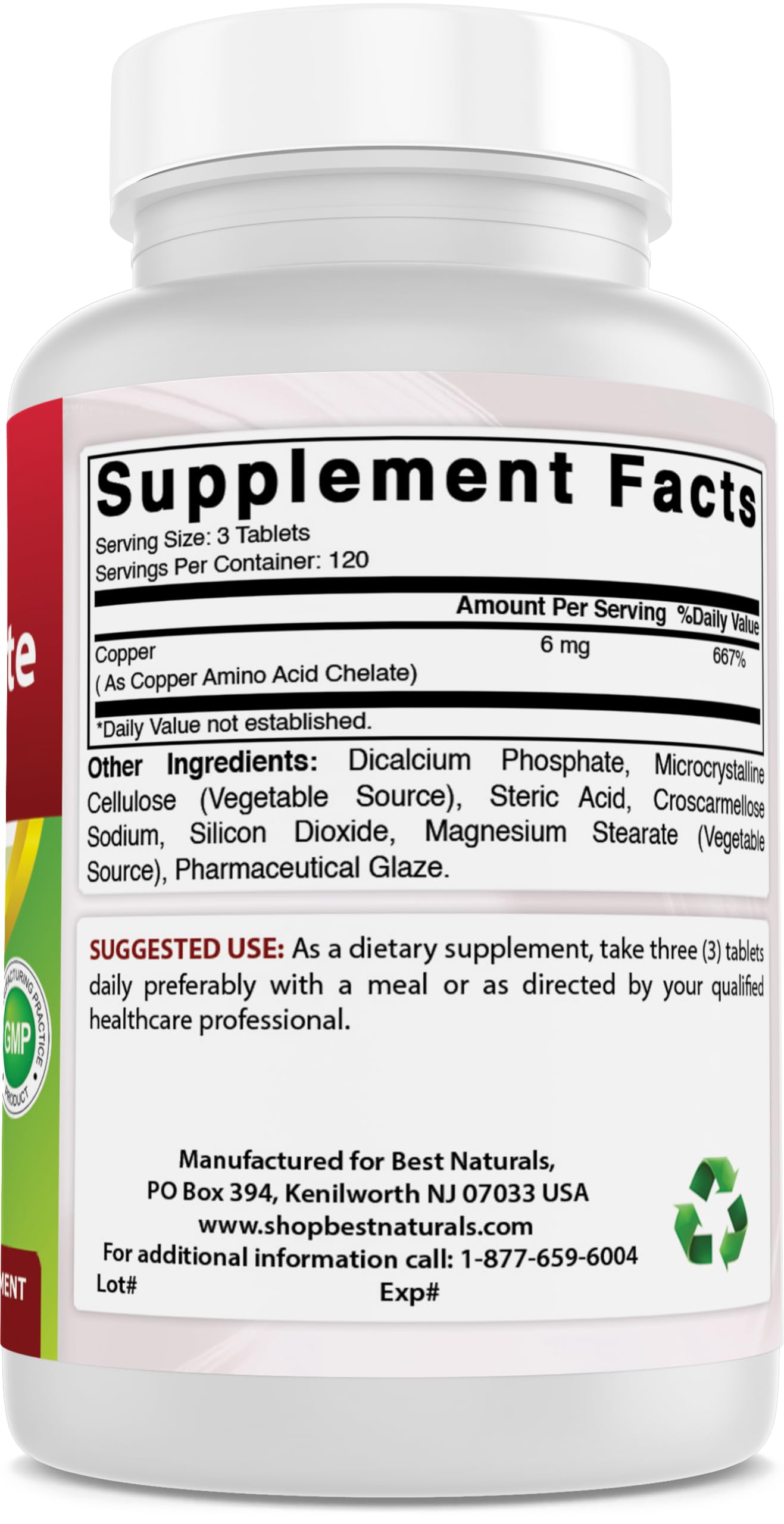 Best Naturals Copper Chelate 6 mg per Serving, 360 Tablets