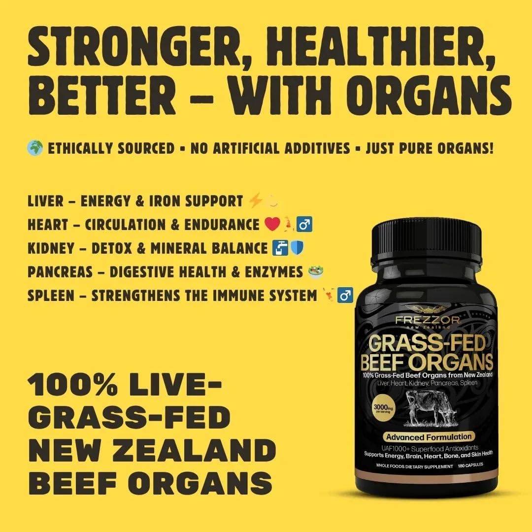 FREZZOR New Zealand 100% Live-Grass-Fed Beef Organs Complex Capsules, 540 Capsules
