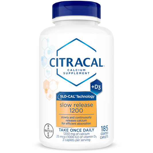 CITRACAL Slow Release Calcium 1200 mg with Vitamin D3, Magnesium, Calcium Supplement, Bone Health Support, Take Once Daily Caplets, 185 Caplets