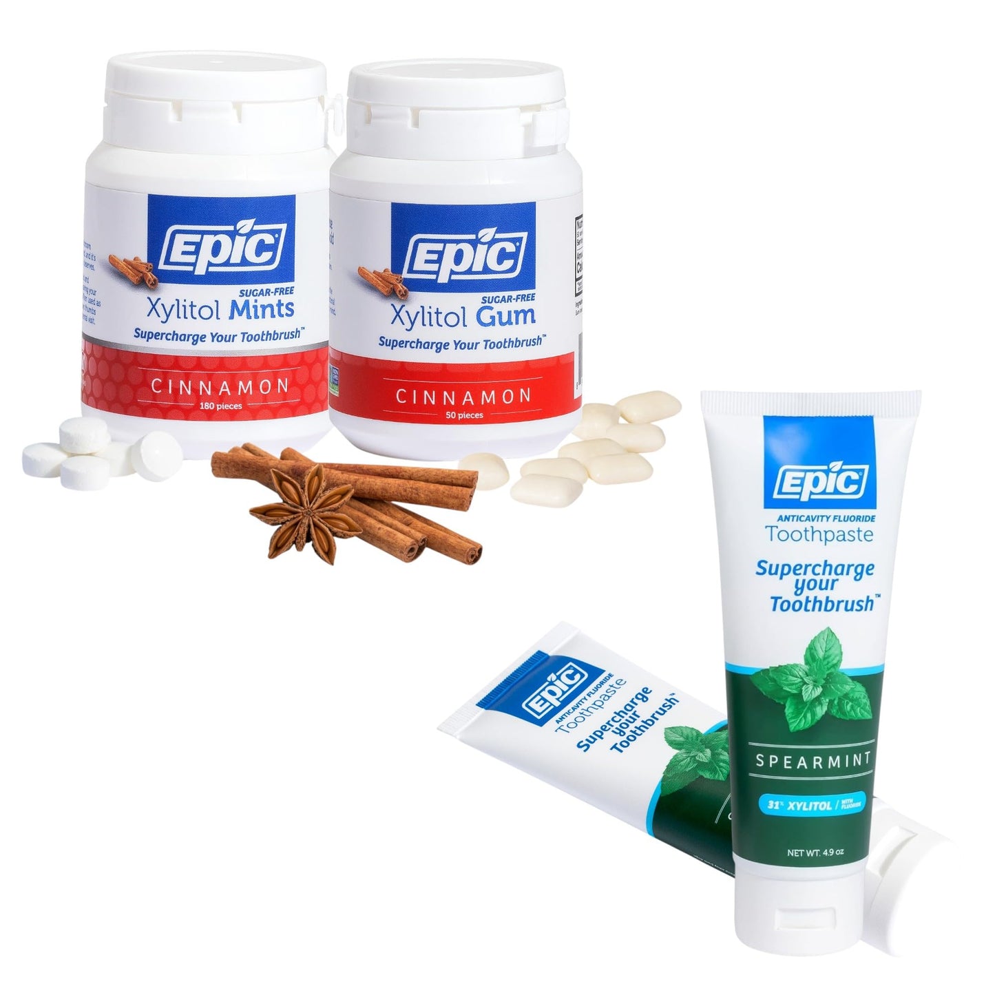 Epic Dental Sugar Free Oral Care Set, 50-Piece Cinnamon Gum