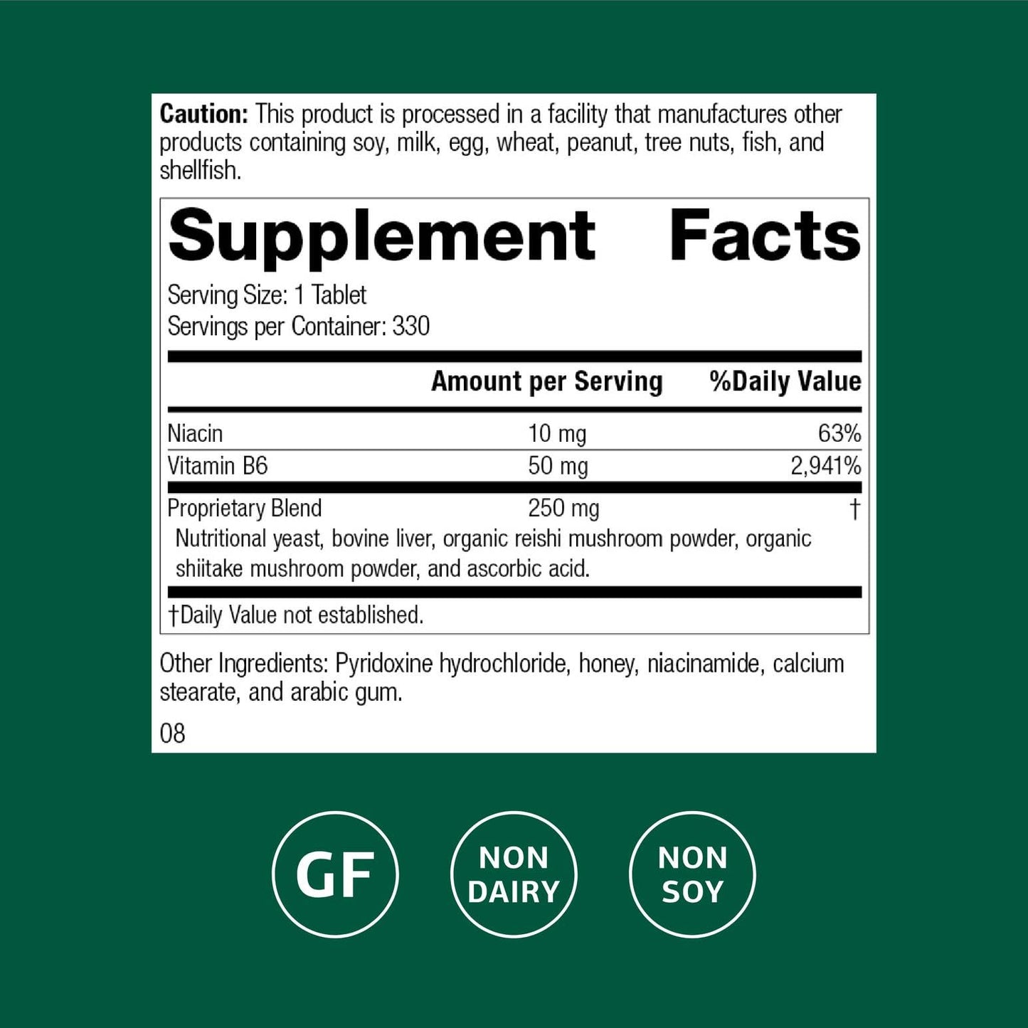 Standard Process Inc. B6-Niacinamide Energy Metabolism Health Dietary Support Tablet, 330 Tablets