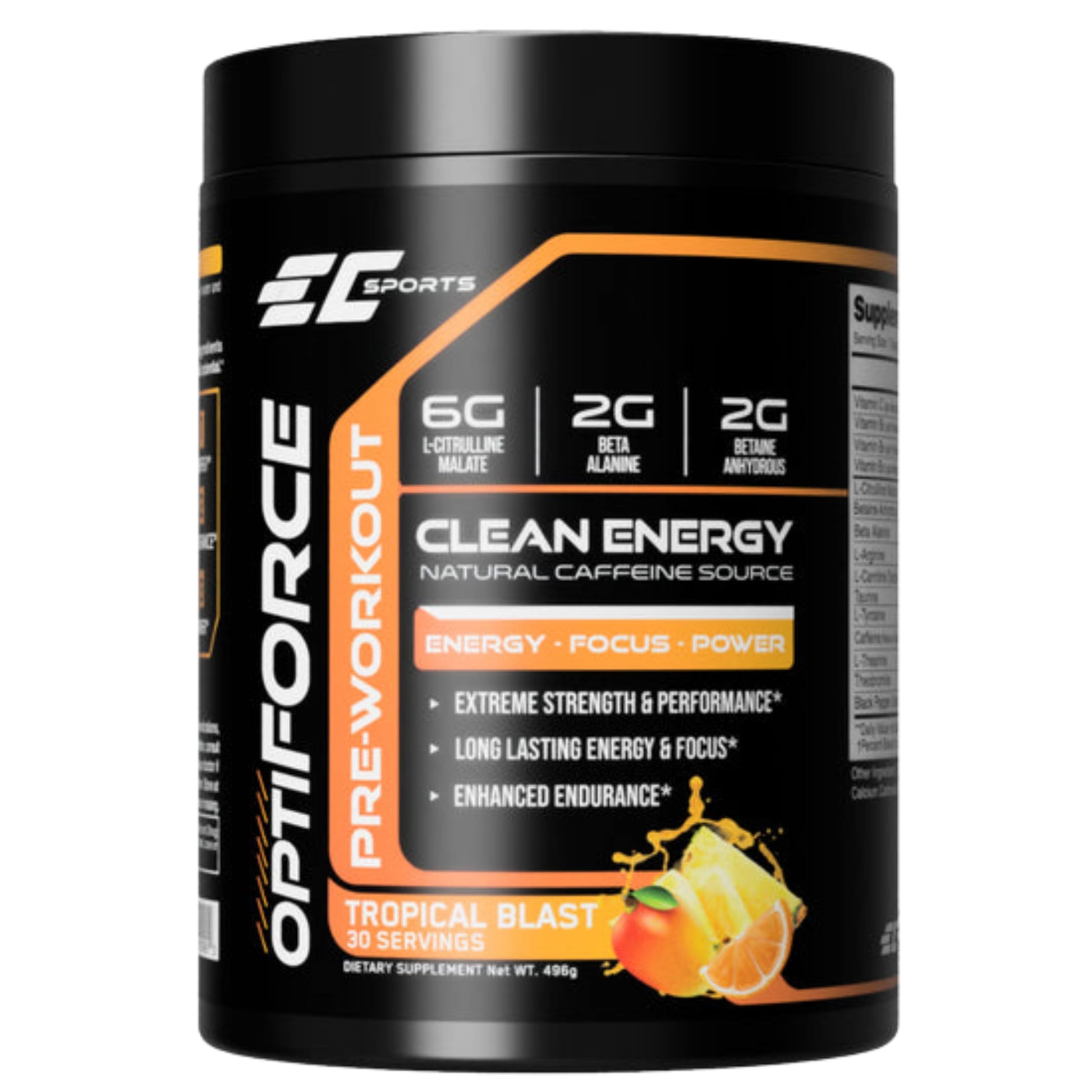 EC Sports OptiForce Pre-Workout Tropical Blast Supplement Powder 15.34 Ounce