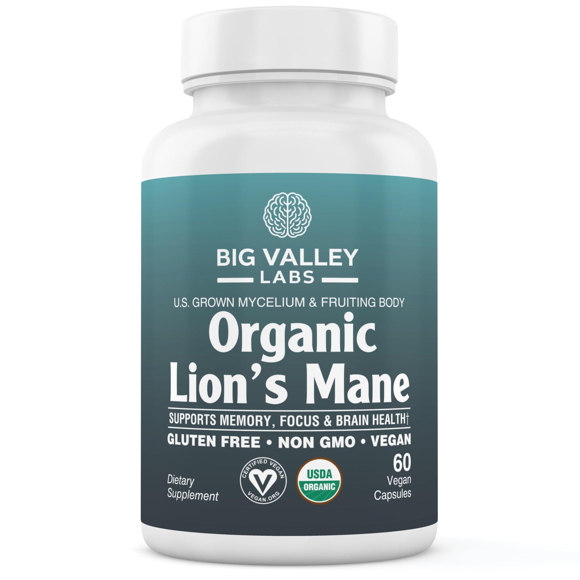 Big Valley Labs Organic Lion's Mane Mushroom Supplement Capsule, 60 Capsules